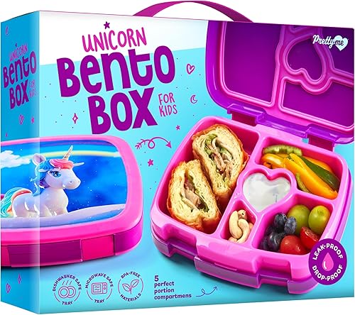 Pretty Me Caja Bento de unicornio para niños Lonchera para niñas Snack escolar Regalos para niñas de 3 a 8 años Contenedores, cajas, juguetes de