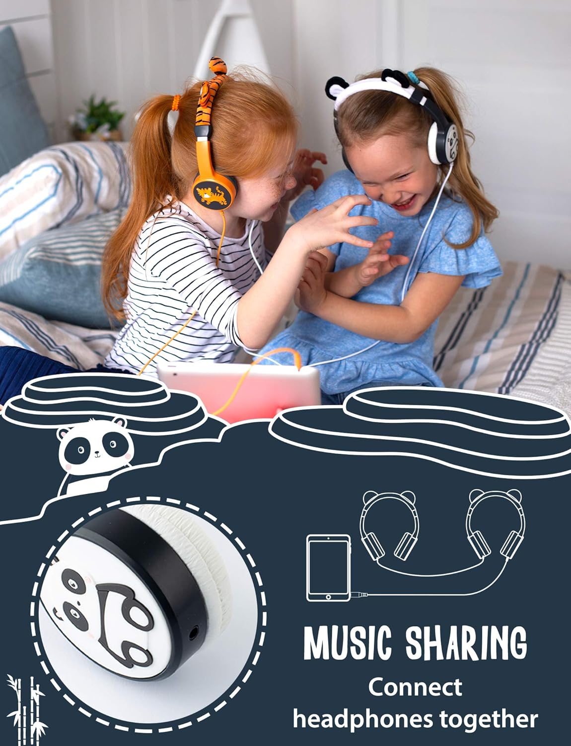 🛒 Flash Sale Planet Buddies Kids Headphones, On Ear Headphones for Kids, Volume Safe with Music Sharing for Children, Foldable Wired Earphones for School, Travel, Phone, Kindle - Panda