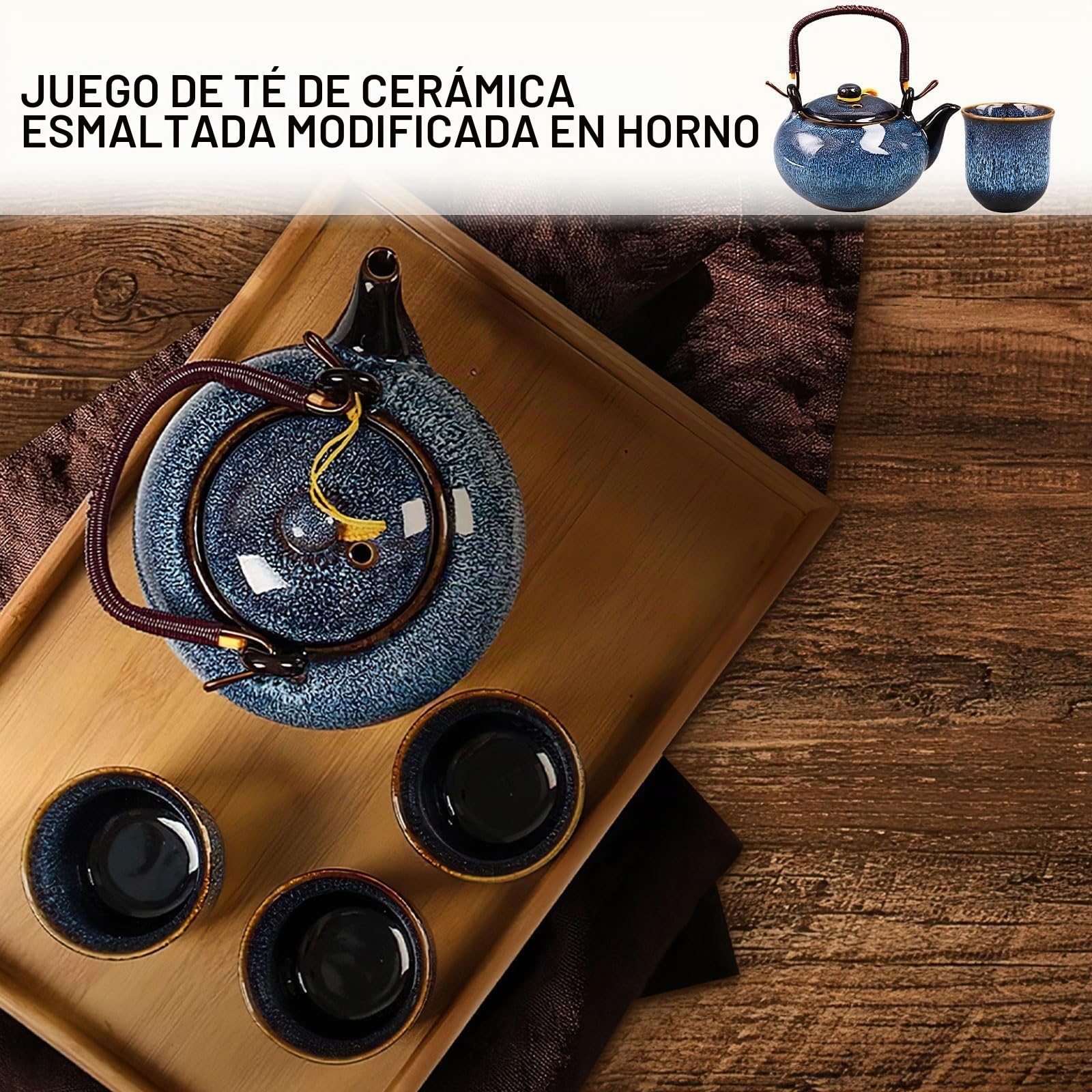 Juego de té de porcelana japonesa, tetera de cerámica azul de 650 ml con 6 tazas de té, caja de regalo, tetera china de esmalte alterado al horno para adultos, amantes del té, hombres y mujeres