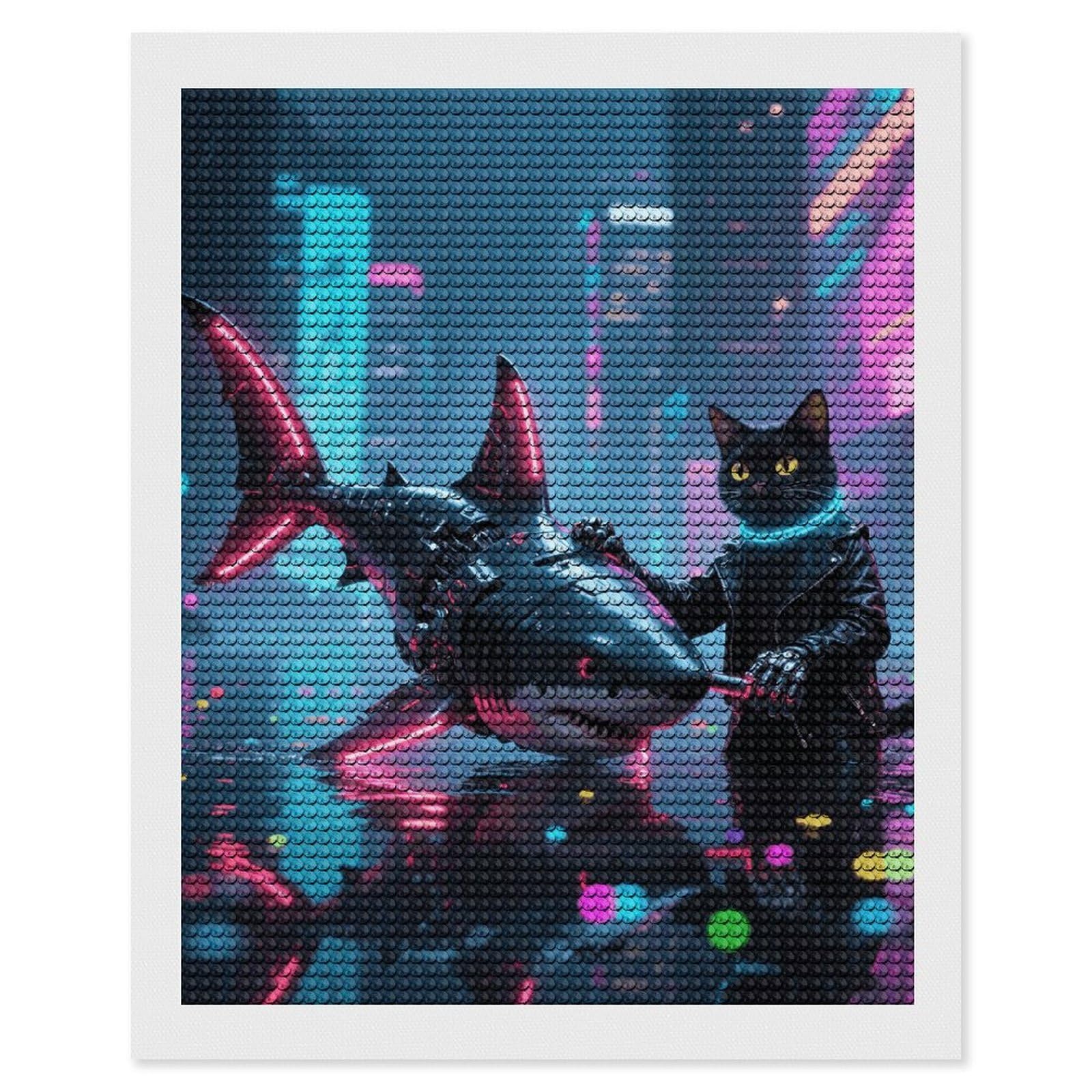 HETVBNS Science Fiction Cat Diamond Painting Kits for Adults, Full Round Drill DIY Diamond Art for Beginners, 5D Gem Art and Crafts for Home Wall Decor 16"x20"