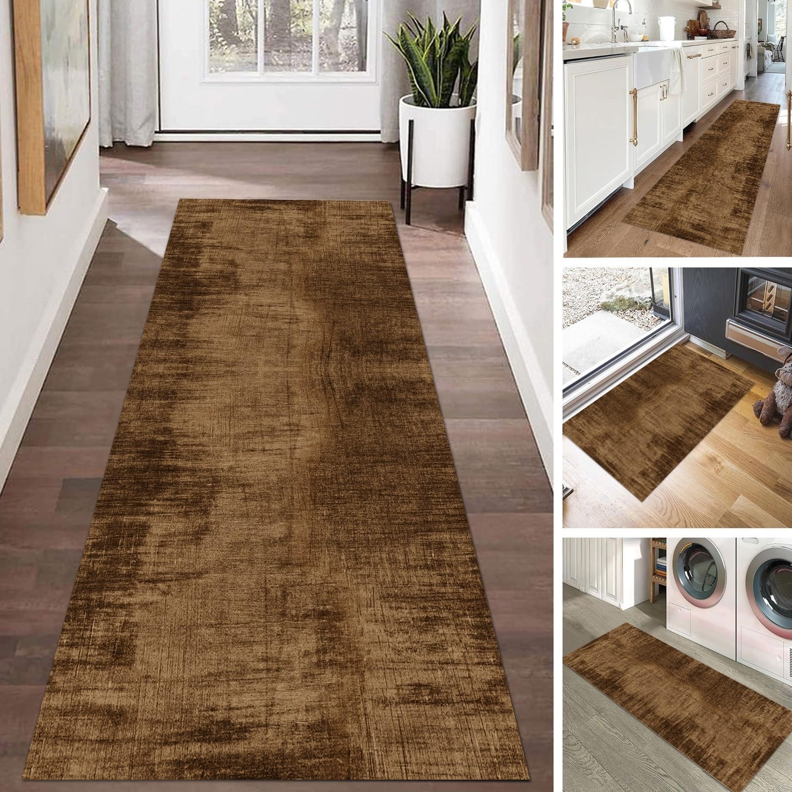 Runner Rug for Hallway, Brown| 1m 1.5m 2m 2.5m 3m 3.5m 4m 4.5m 5m 6m Long Carpet Runners Kitchen Living Room Bedside Hall Non-slip Narrow Runner Rugs (Size : 60×600cm/2ft×19.7ft)