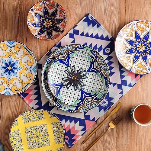 Miniatura 4 de Unknown1 Juego de vajilla de porcelana bohemia (servicio para 4), multicolor, floral, bohemio, moderno, contemporáneo, redondo, de gres de 16