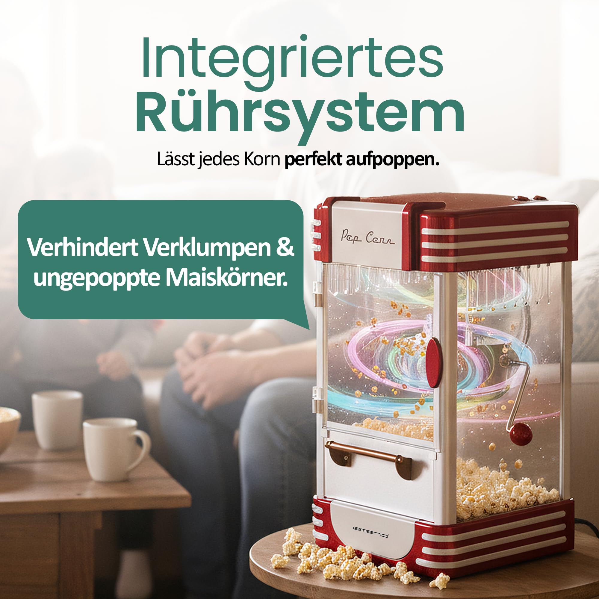 Emerio Popcornmaschine POM-120650, antihaftbeschichteter Behälter auch für süßes oder salziges Popcorn geeignet, 360 Watt, groß