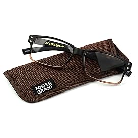 Foster Grant Men\'s Thomson Rectangular Reading Glasses, Brown/Transparent, 53 mm
