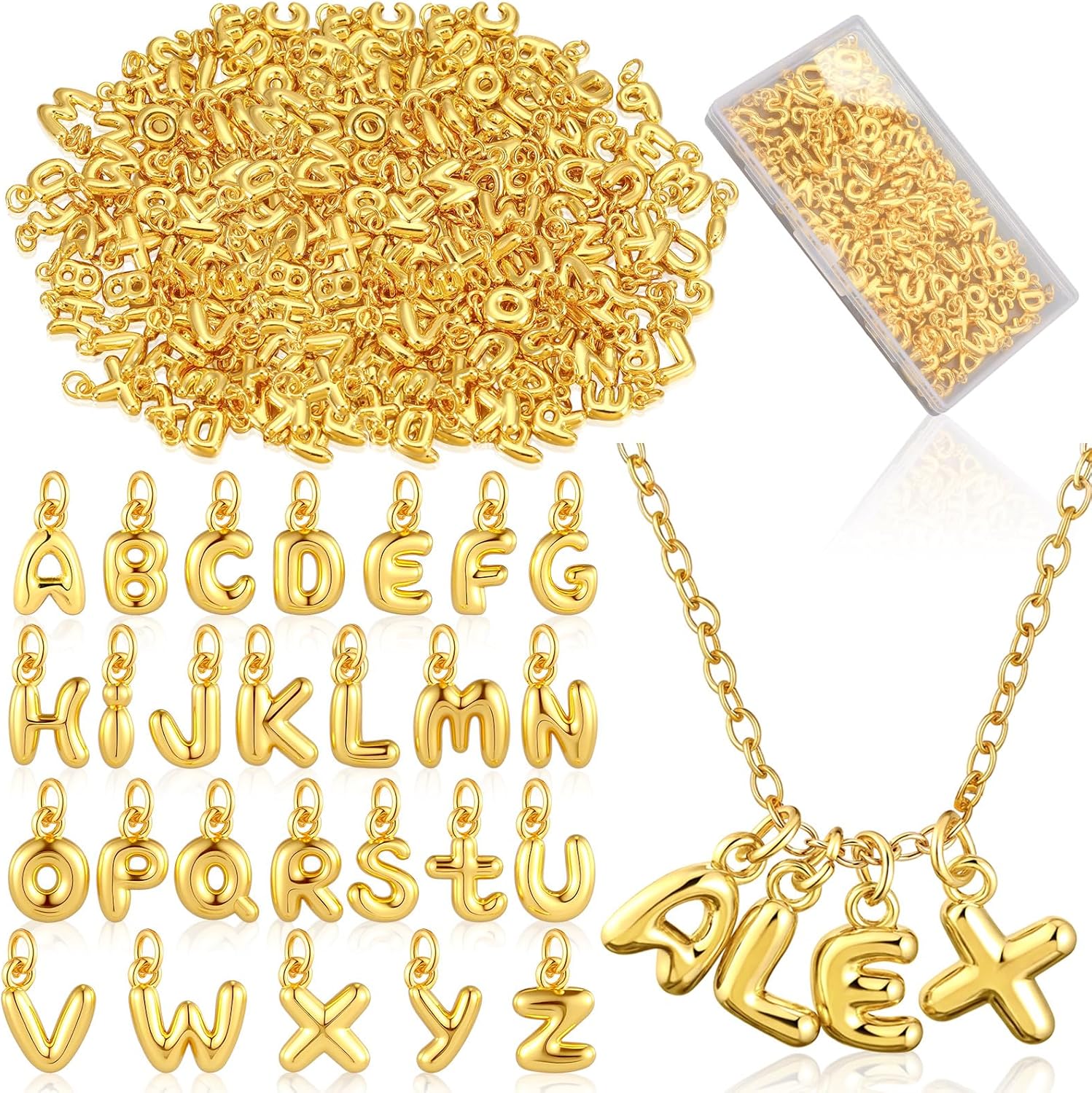 Tondiamo Gold Bubbled Charm for Jewelry Making Gold Letter Charm A- Z Alphabet Pendant Letters 3D Bubble Glitter Trendy Chunky Initial Alphabet for Women DIY Craft Bracelet Necklace