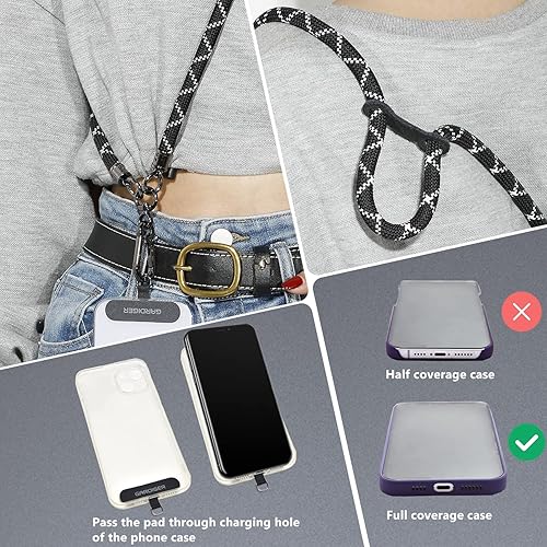 Miniatura 4 de Cordón para teléfono, correa para teléfono, cordón de muñeca, cuello de hombro ajustable de nailon y cordón cruzado con parche para teléfono, cordón