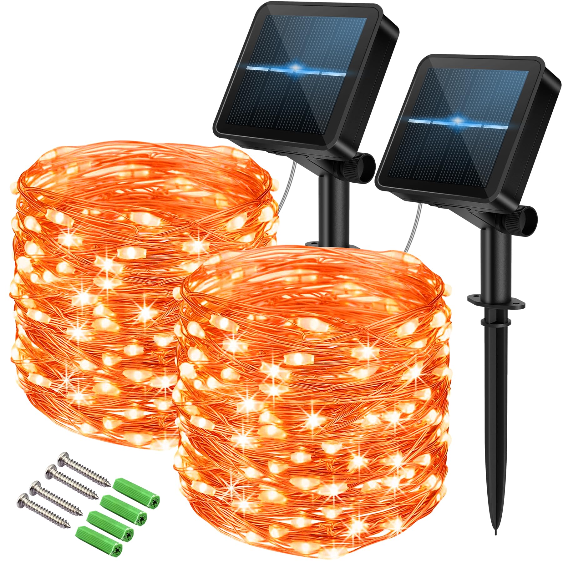 120 LED Solar Fairy Lights Outdoor, 2 Pack Total 24M/ 80Ft 240LEDS, 8 Modes with 8-Hour Timer, Outdoor Garden Lights, Waterproof String Lights, Suitable for Party, Camping, Decorations (Orange)