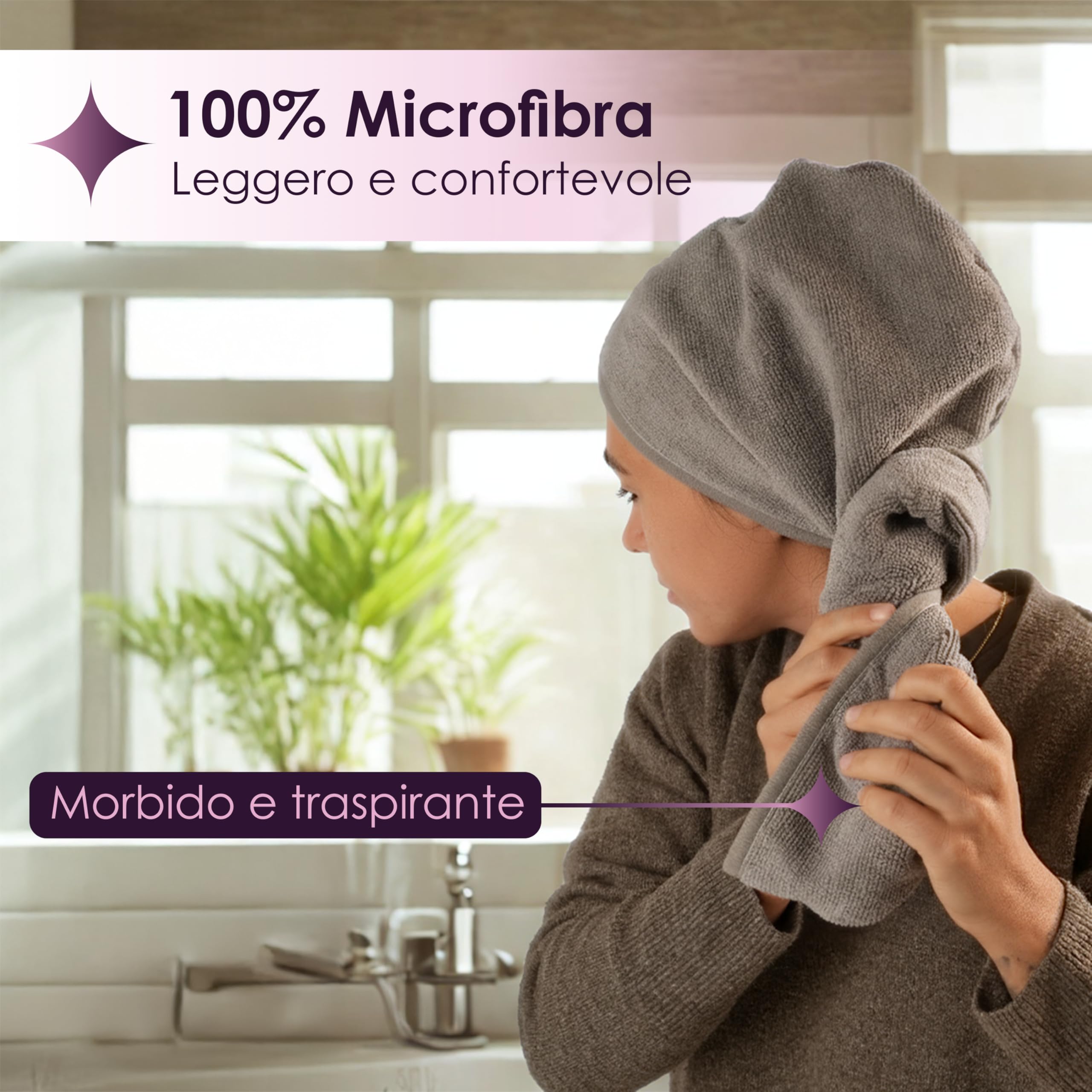 Generico Turbante Asciugacapelli in Microfibra 65x25 Cm Morbido e Assorbente con Bottone Antiscivolo