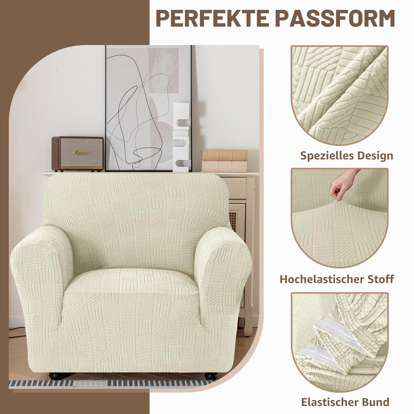 Ystyle Stretch Couchüberzüge 1 Sitzer Mit Armlehne, Beige | Sessel Überzug Antirutsch, Universal Sofa Cover, Durable Waschbar Couch Bezug, Kratzfester Sofahusse Für Haustiere