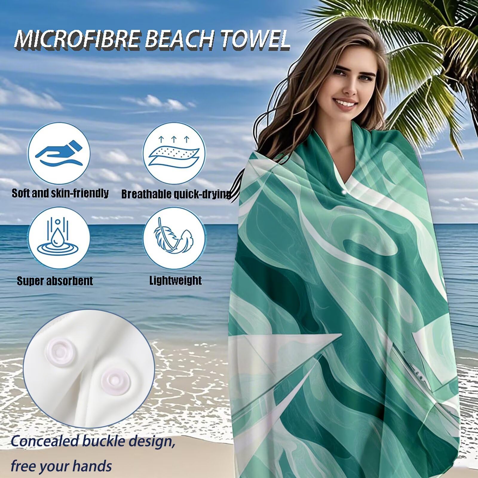 Strandtuch Grün Mikrofaser Strandtuch XXL 220x100 2 Set, Strandhandtuch mit Sandfrei, Schnelltrocknend, Absorbierend, handtücher groß für Badezimmer, Strand, Schwimmen, Geschenke für Männer Q-248