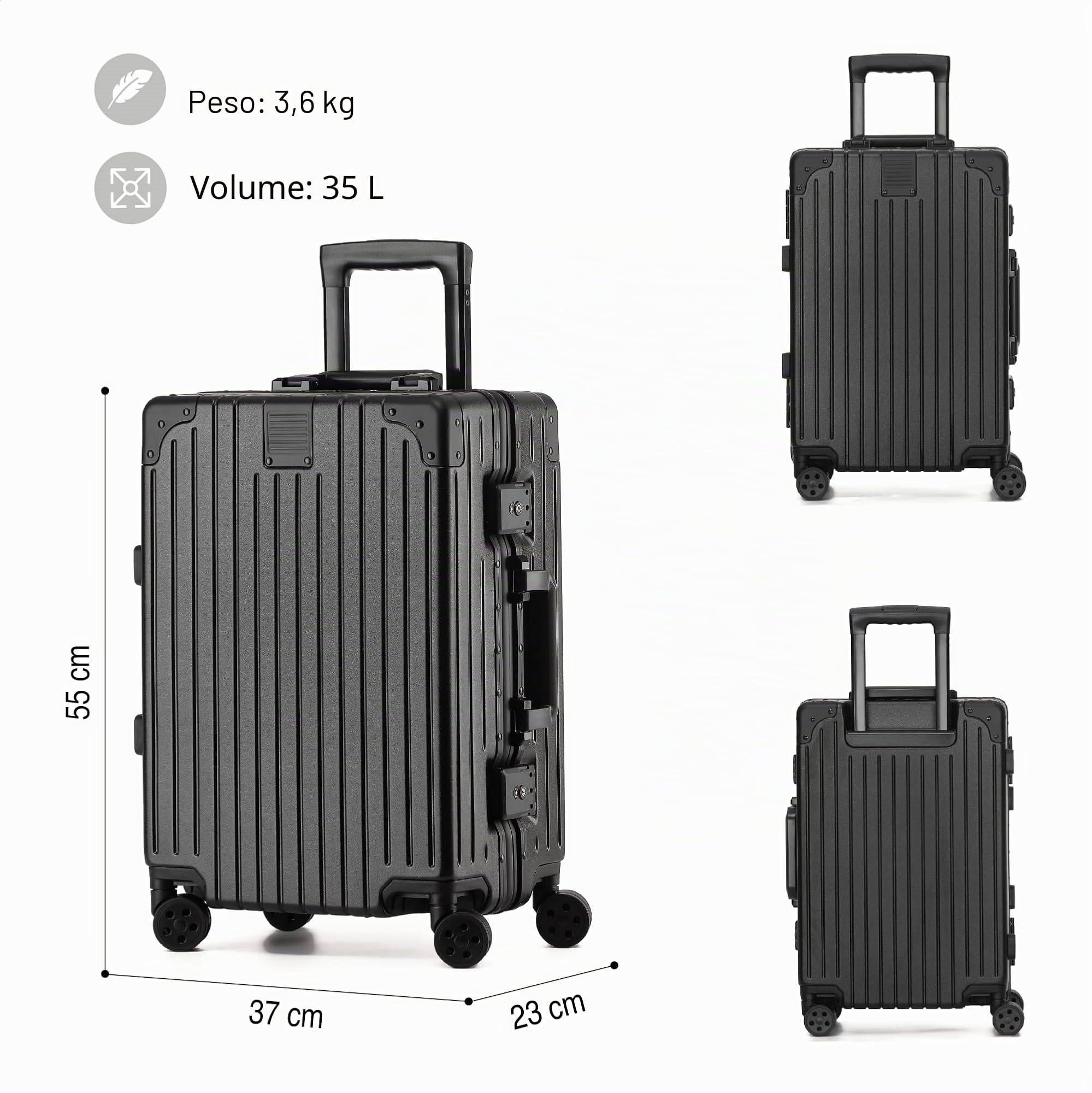 KOFA Set di valigie Zurich 2 pezzi, M-55cm & XL-75cm con telaio in alluminio e scocca rigida in policarbonato, valigie per imbarco + check-in, valigie da viaggio con ruote Spinner e doppia serratura