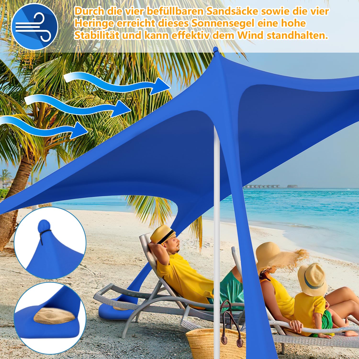 SandShark Premium Strandzelt – Großer Sonnenschutz Für 4-6 Personen, Windstabil & Wasserabweisend. Mit Tragetasche!