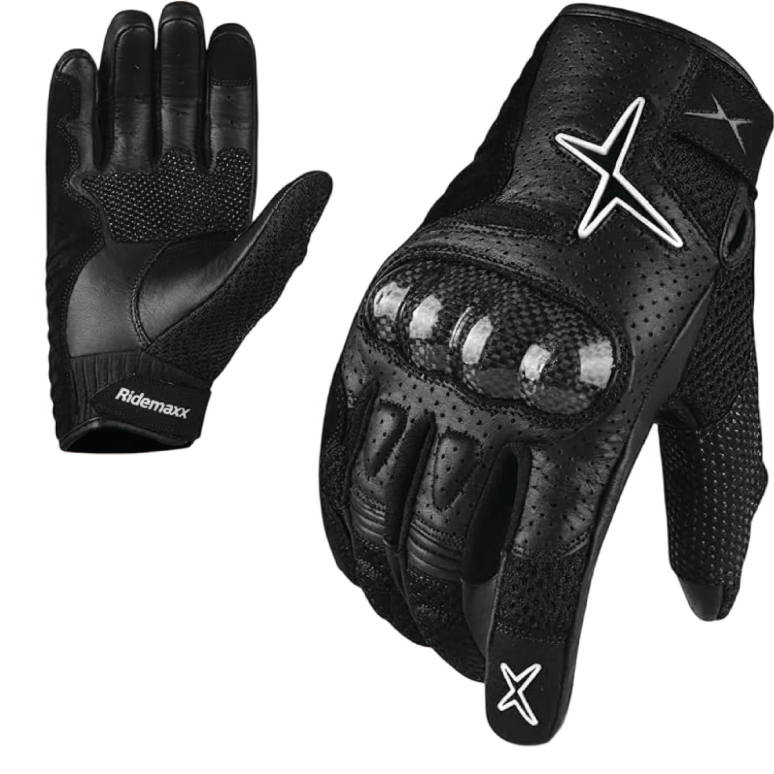 RideMaxx Premium Leather Motorbike Gloves Summer Motorcycle Gloves Touch Screen Racing ATV Riding Cycling Gloves Large