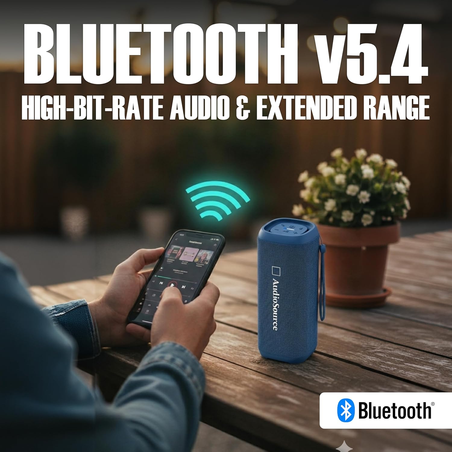 Audiosource Portable Bluetooth Speaker, 30W Loud Sound, Dual Passive Radiators for Deep Bass, Bluetooth 5.4, Auracast Multi-Speaker Pairing, IP67 Waterproof, 200ft Range, 12H Battery (Blue)