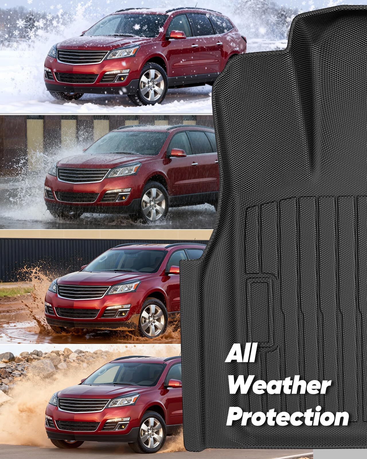 All Weather Floor Mats Cargo Liner Custom Fit for Chevy Traverse 2009-2017 Only Fits Captains Chairs Front 2nd — view 8