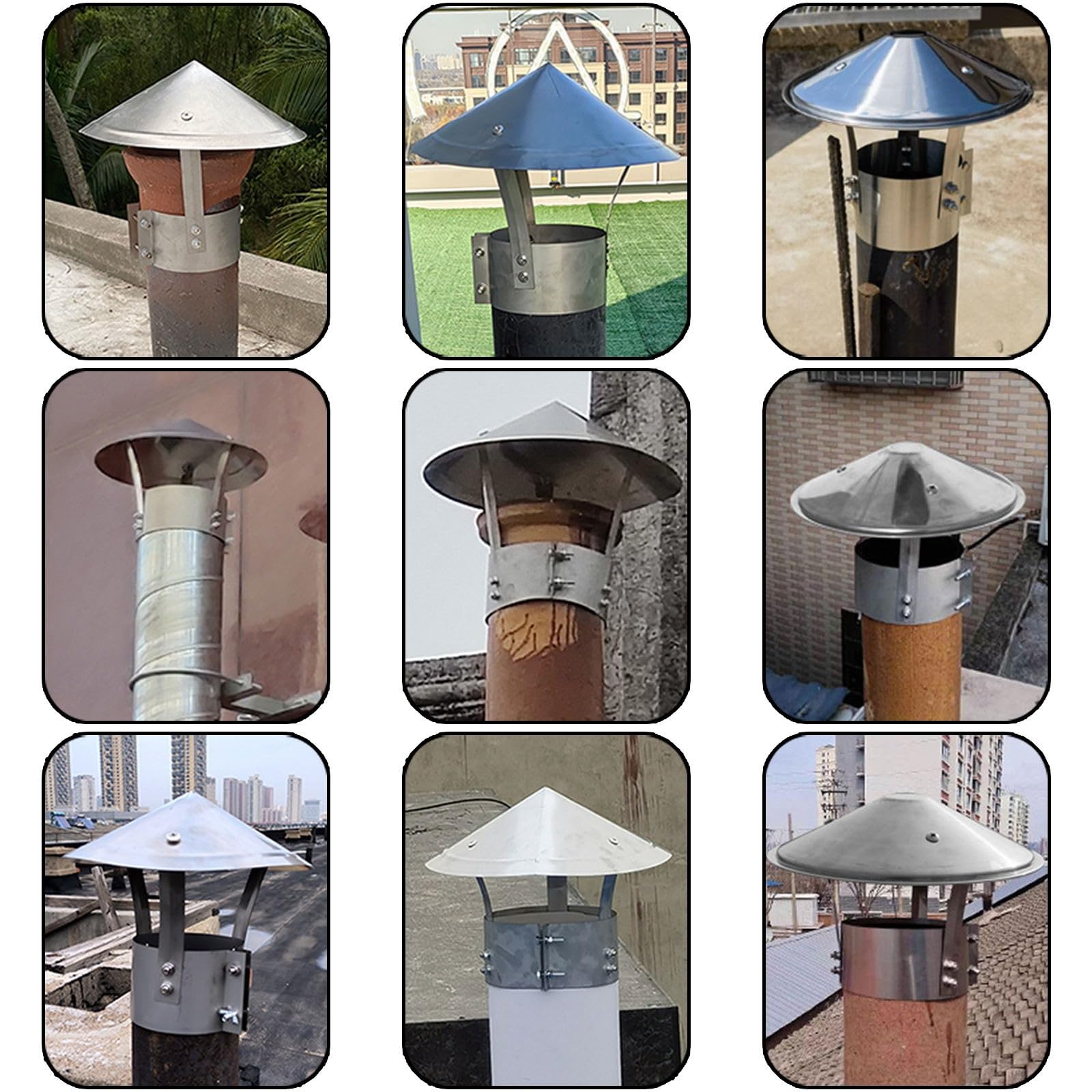 Edelstahlschornstein Regenhaube 110mm Kaminaufsatz Edelstahl Regen Und Windschutz Schornsteinaufsatz LüFtungsaufsatz Ofen Schornsteinhaube Schornsteinabdeckung(304 material,300 mm(12 in))