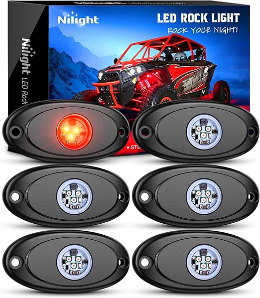 Nilight LED Rock Light 6PCS Underglow Wheel Well Pods Waterproof Exterior Underbody Roof Rack Side Lamps for Car Truck Pickups ATV UTV SUV Motorcycle Boat, Red Color