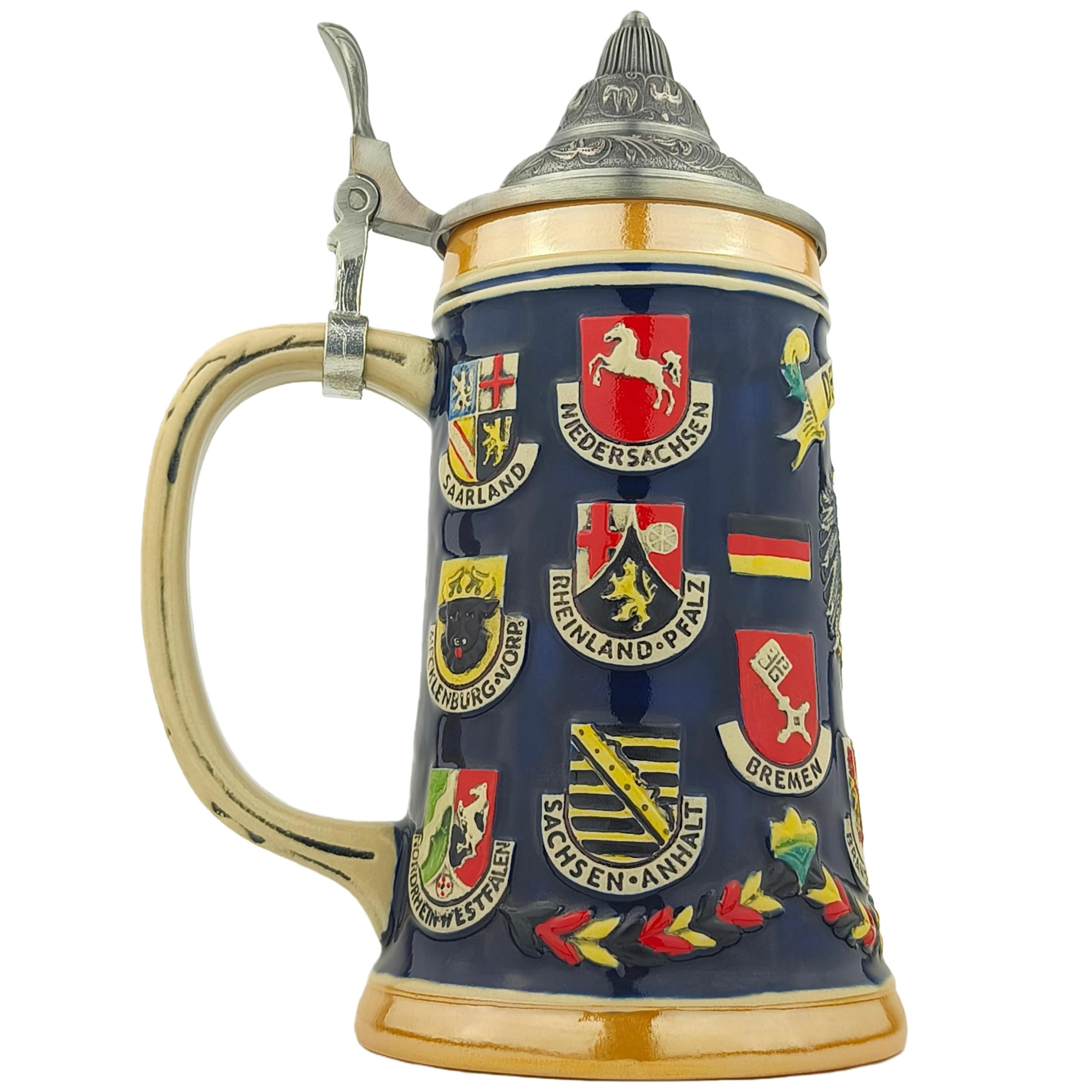 Bierkrug mit Deckel 0,7L – Steinkrug mit Deutschland-Motiv und Bundesländer-Design – Geschenkidee für Männer, Bierliebhaber & Sammler