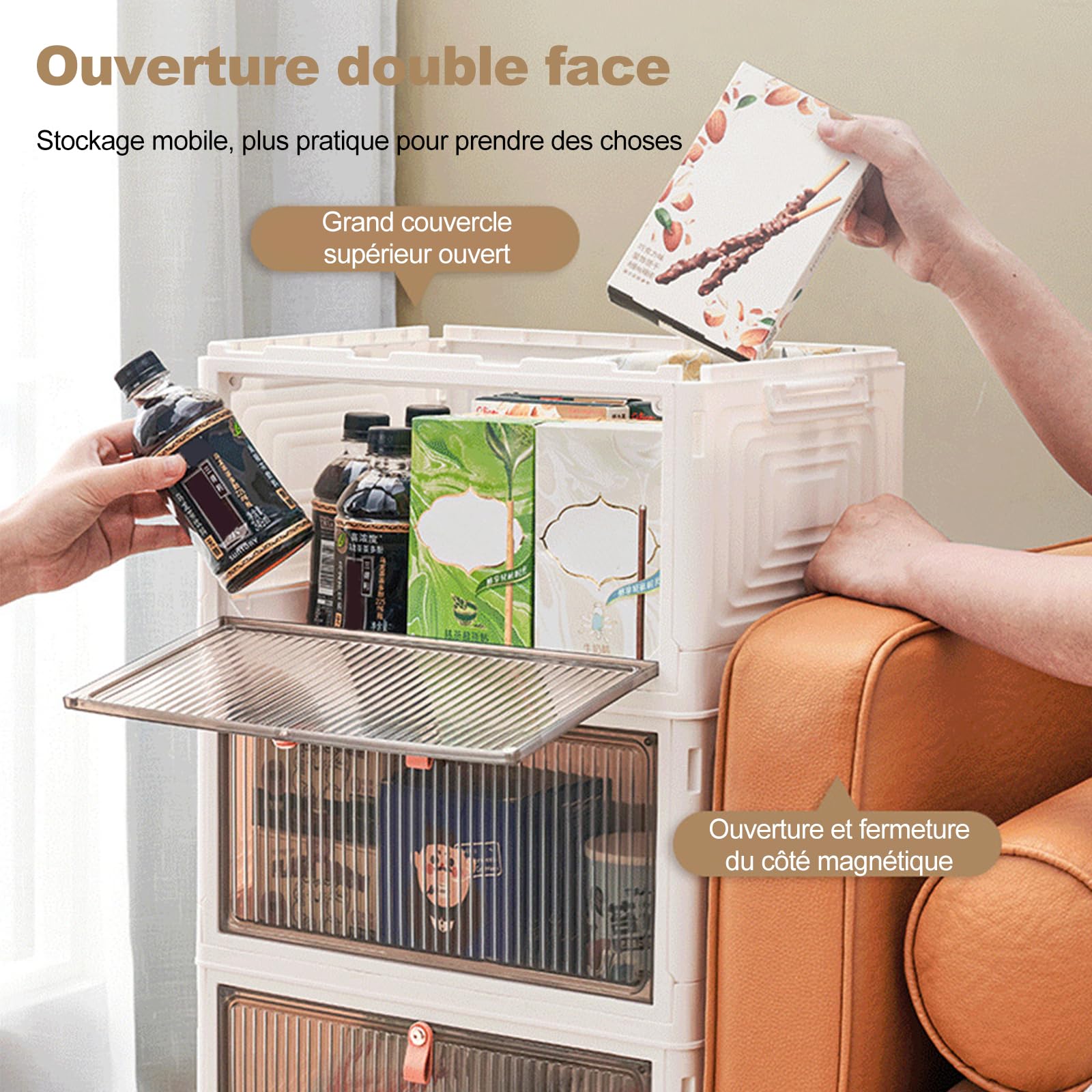 Ergocar Boîte de Rangement Pliable, Organisateur de Rangement Plastique avec Couvercle et Poulie, Caisses de Rangement Transparente pour Salon, Chambre, Bureau