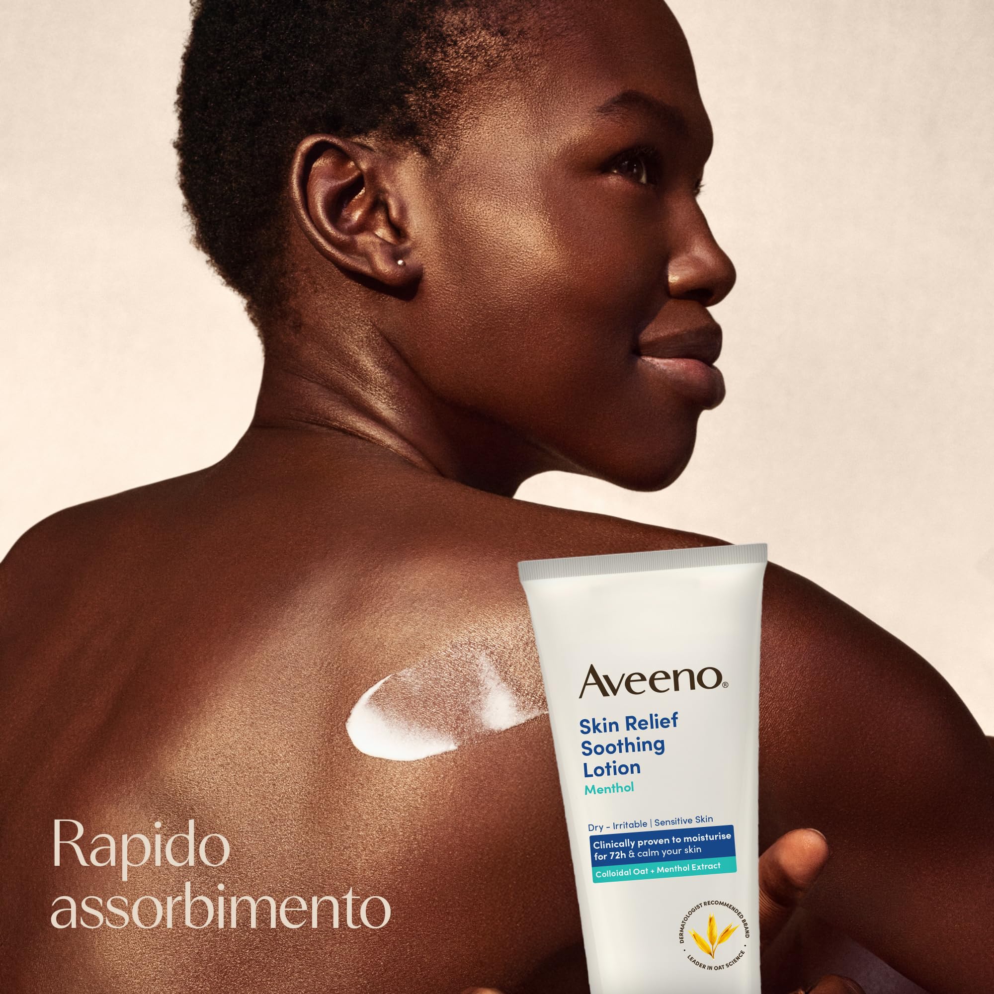 Aveeno Skin Relief Crema Corpo Idratante Lenitiva, Crema corpo con Mentolo e Avena Colloidale Prebiotica, Crema corpo idratante pelle secca e sensibile, 200 ml