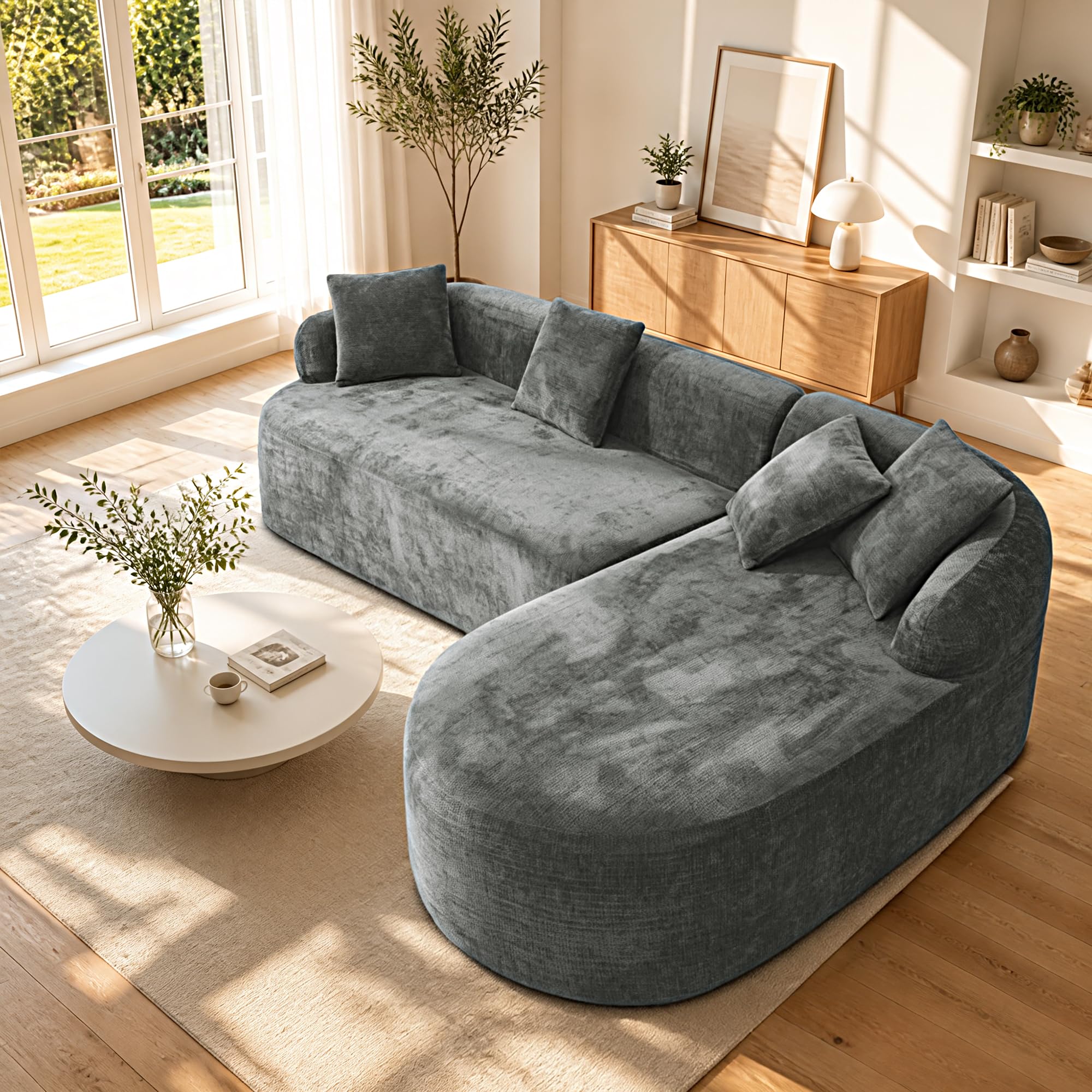 99" Curved Sectional Sofa with Chaise, Gray, Right Chaise+Left Sofa