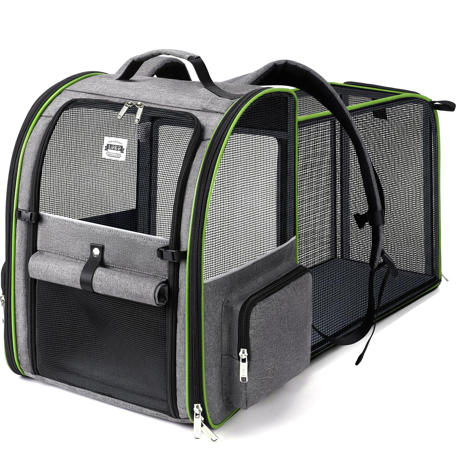 Lekesky Large Cat Carrier Backpack Expandable - Pet Carrier Backpack for Small Dogs Medium Cats Fit Up to 25 Lbs,Green, L