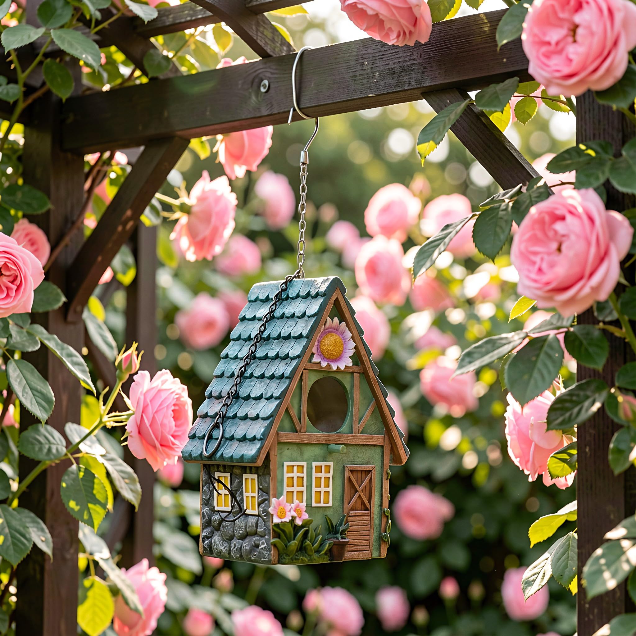 Zerodeko 2 Casitas para pájaros de Exterior, Casitas Colgantes de Resina, Decorativas para pájaros de jardín con Estilo rústico para Patio Trasero, Porche, Rama de árbol.