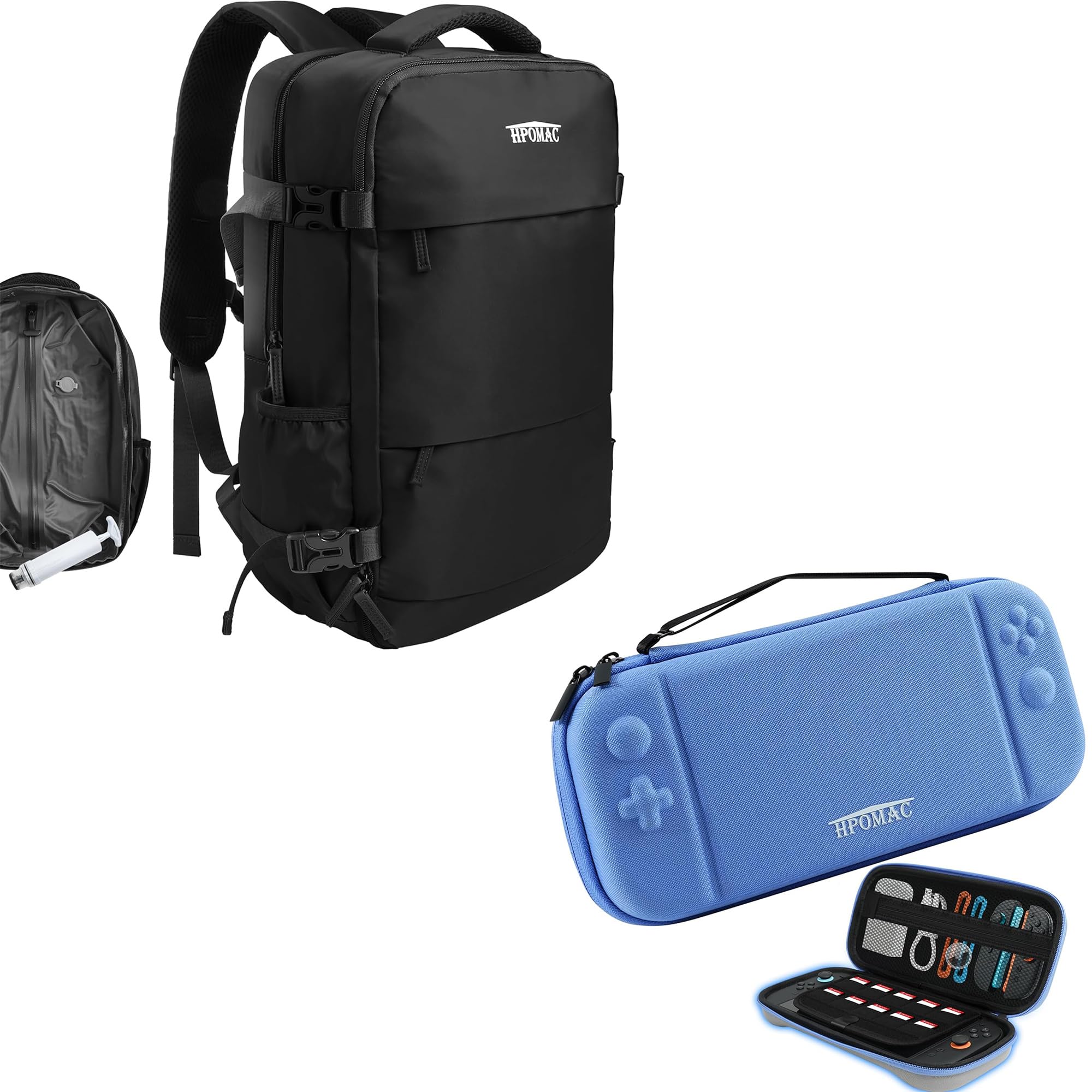 HPOMAC Vacuum Compression Backpack, Carry-On Size Travel Backpack with Vacuum System and Pump & Nintendo Switch 2 Carrying Case, Slim Hard Shell Travel Case