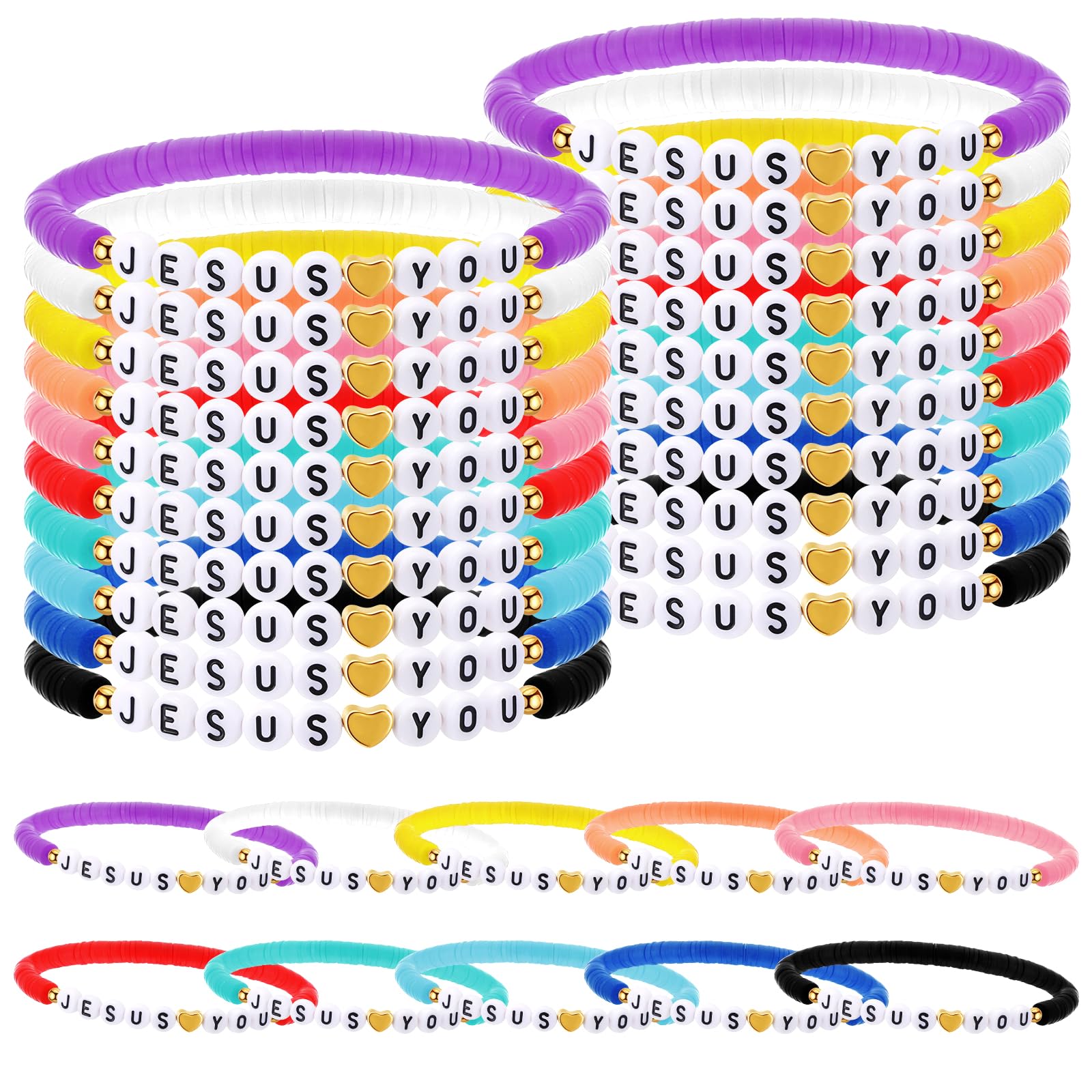 Landical 30 Pcs Jesus Loves You Bracelets Bulk Friendship Bracelets Colorful Christian Jesus Bracelet for Kids Men Women Religious Wristbands