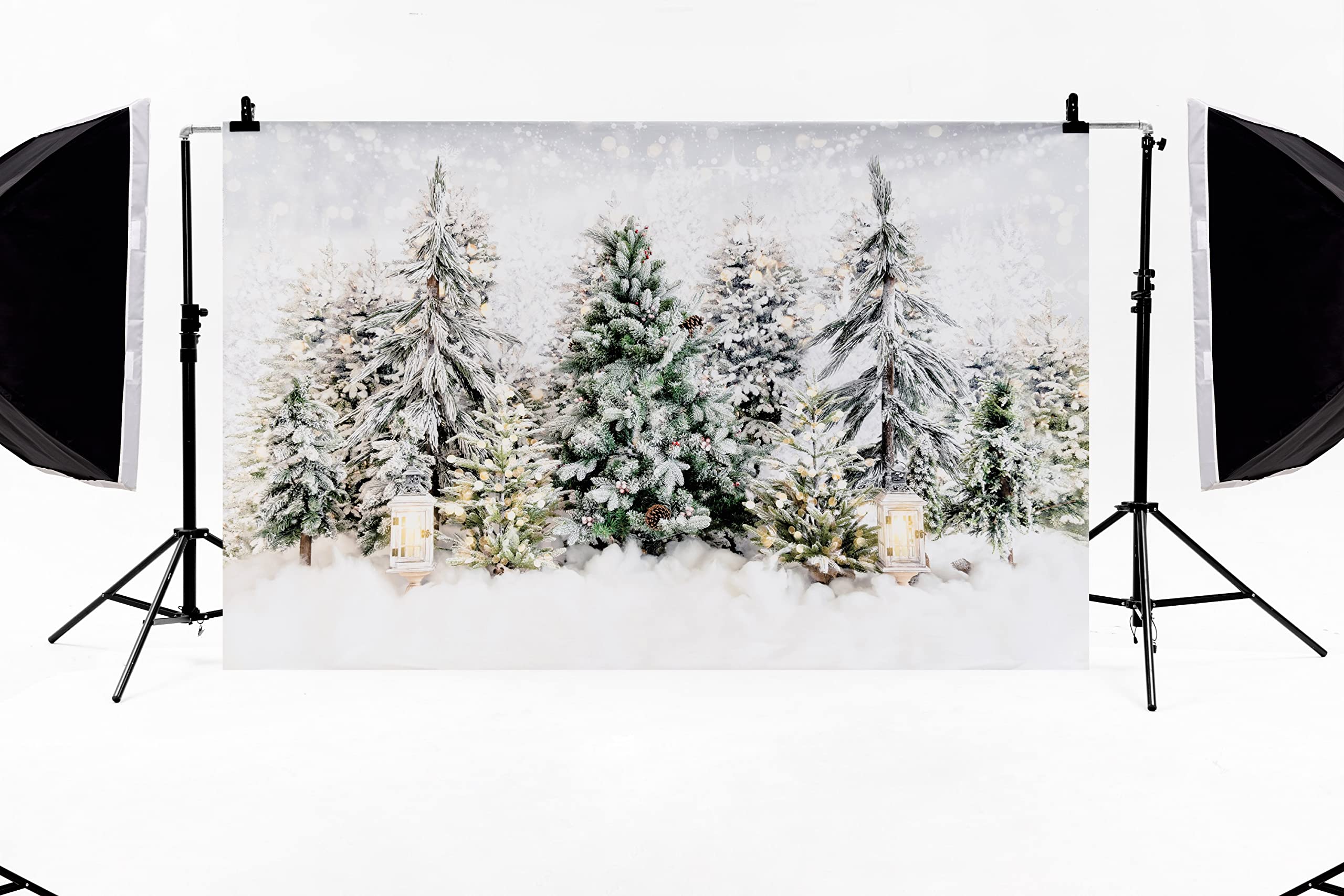 Kate Christmas Outdoor Snow Tree Light Backdrop For Photography, 10x8ft(3X2.4m) / Microfiber (Printed