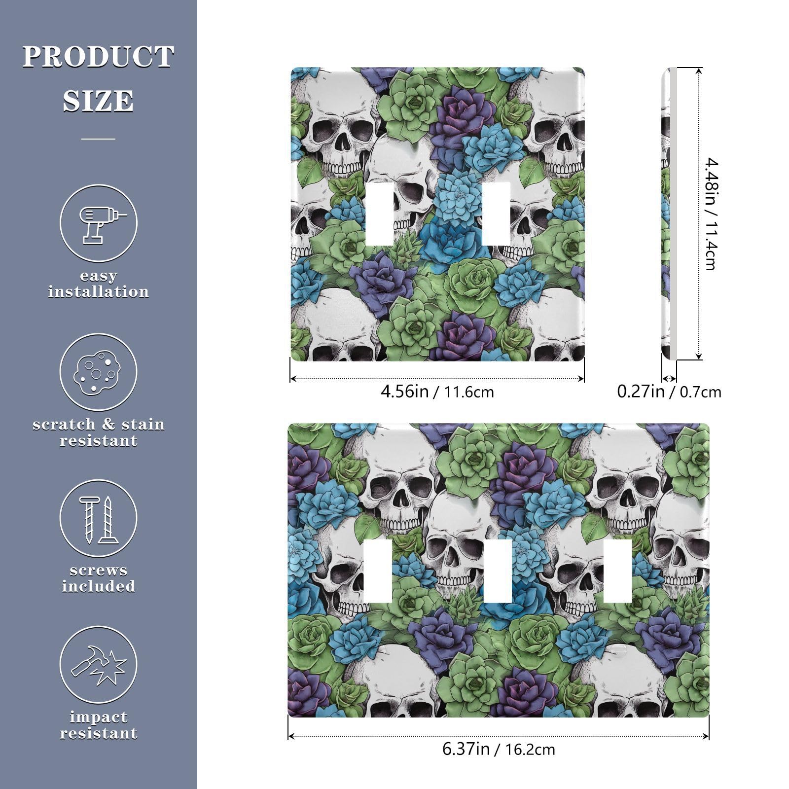 Light Switch Cover Skull Succulents Wall Plates for Electrical Outlets 3 Gang 202b3339