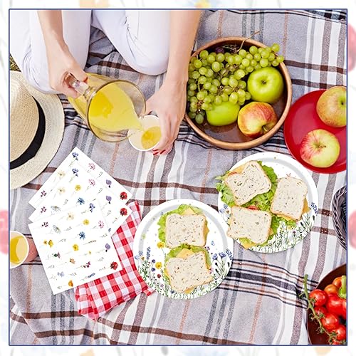 Miniatura 5 de 40 piezas de platos y servilletas de flores silvestres, suministros de fiesta, juego de vajilla desechable floral de flores silvestres para