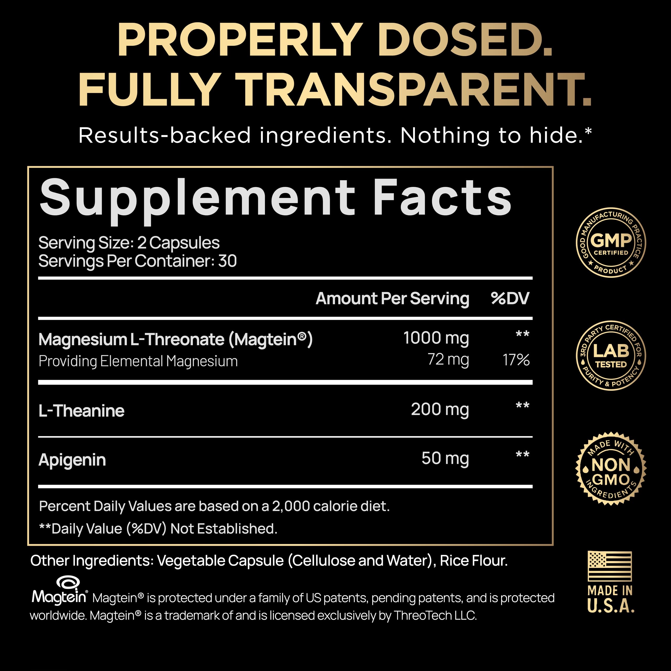 Triple Sleep Magnesium L-Threonate w. Apigenin, Theanine & Magtein Magnesium L Threonate - High Absorption Magnesium Supplement Capsules for Men and Women Magnesium Powder Pills - 60 Ct — Amazon image 2