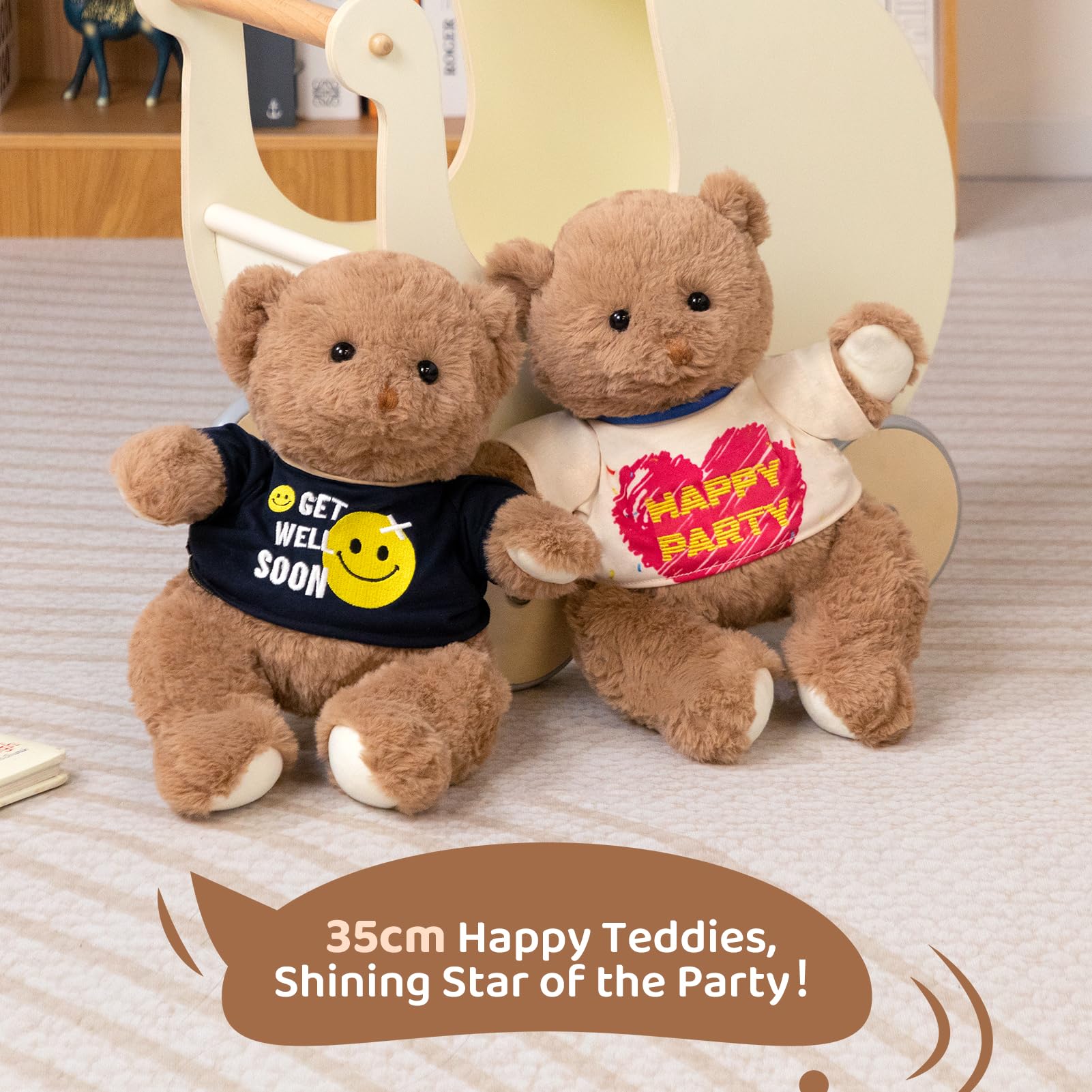BEJOY Miś pluszowy, urocze miękkie misie z koszulką HAPPY PARTY, małe przytulne pluszowe zabawki, miłe zwierzątka, prezent dla dzieci i przyjaciół
