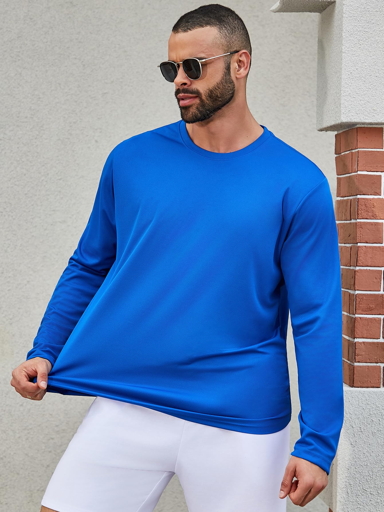 Facitisu Camiseta de manga larga para hombre, informal, cuello redondo, suave, para correr, natación, ciclismo, pesca