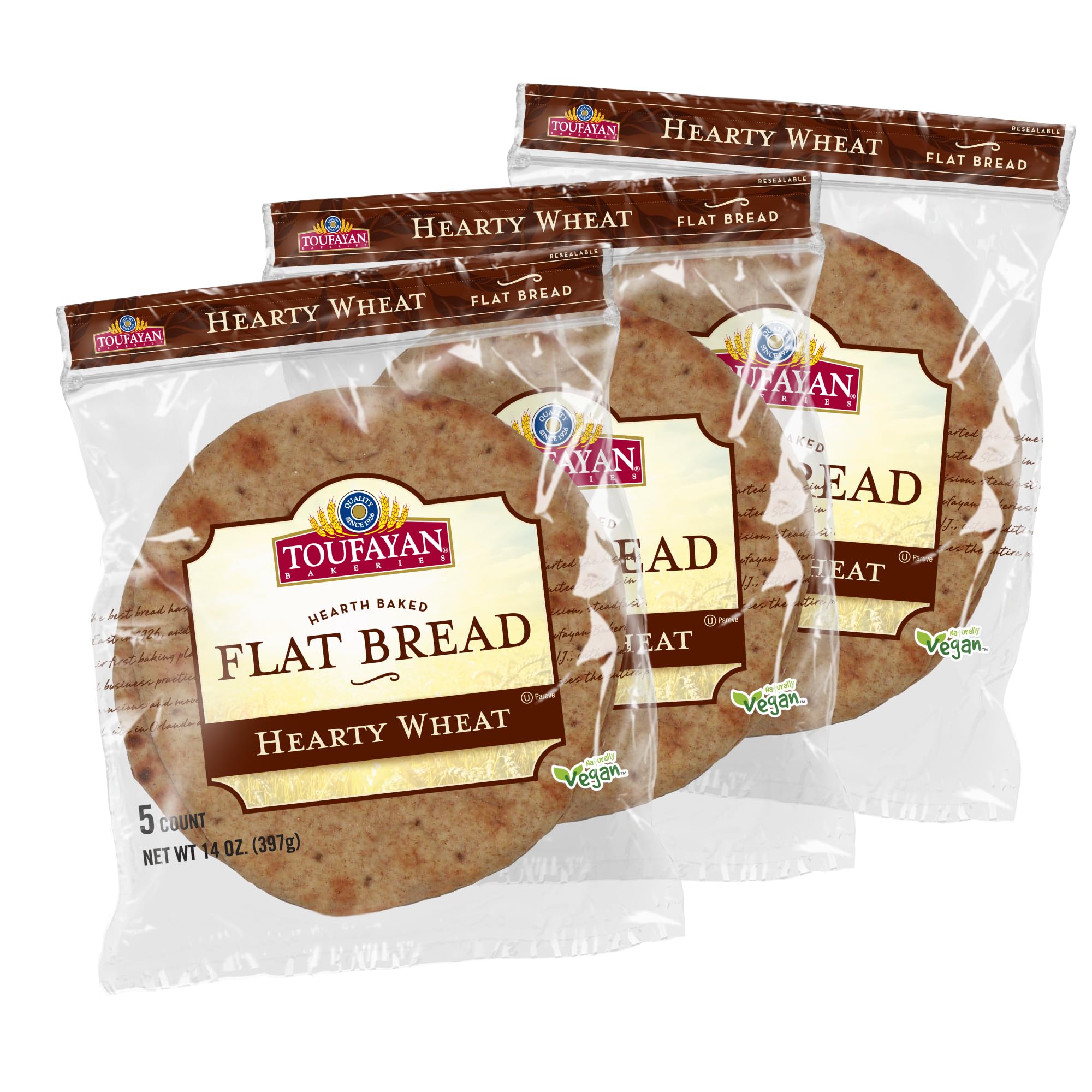 Toufayan Wheat Flatbread – Soft, Versatile Flatbread for Wraps, Sandwiches & Pizzas | Freeze Upon Arrival | 3 Pack (15 Flatbreads Total)