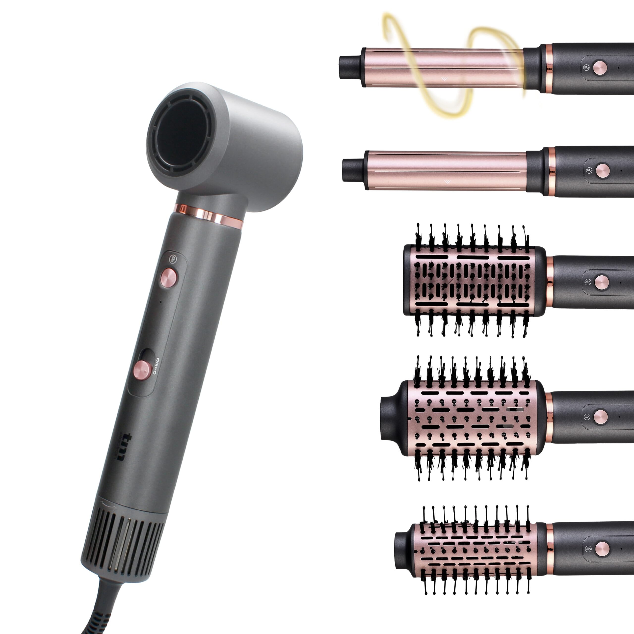Moldeador de Pelo Multifunción Iónico 6 en 1 1300W – Secador, Rizador y Cepillo de Aire Caliente con 6 Accesorios, Motor Digital 110.000 rpm, Antifrizz, Secado Rápido