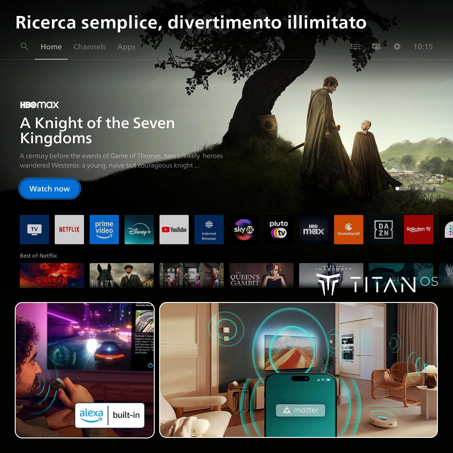 PHILIPS 65PQS8501/12 65 Inch Ambilight 4K QLED Smart TV, Pixel Precise Ultra HD, Titan OS, Dolby Atmos Sound
