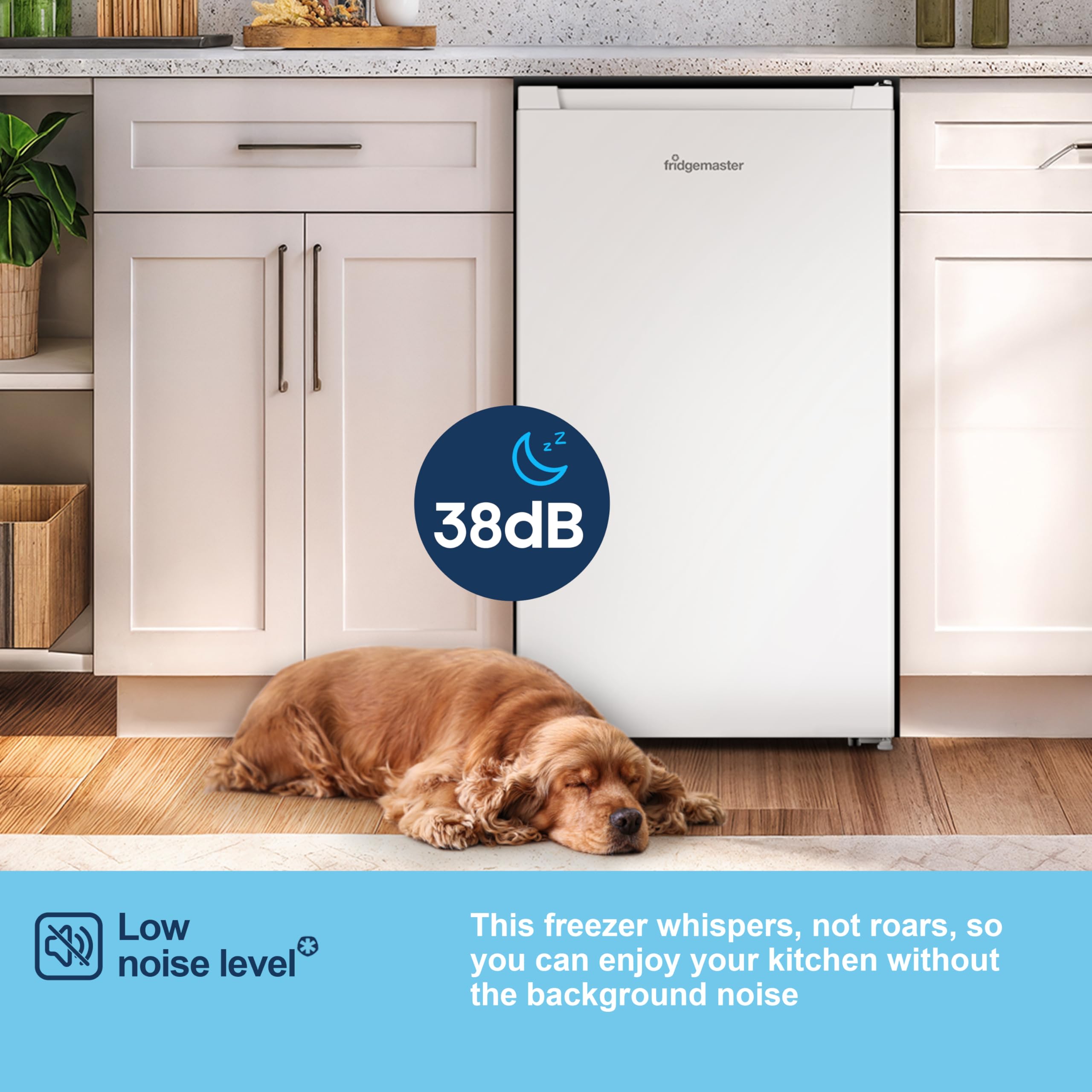 Fridgemaster MUR4894E 82L Under Counter Fridge with LED Lighting, Adjustable Temperature Control, Reversible Door and 3 star Ice Box, White, E rated — view 6