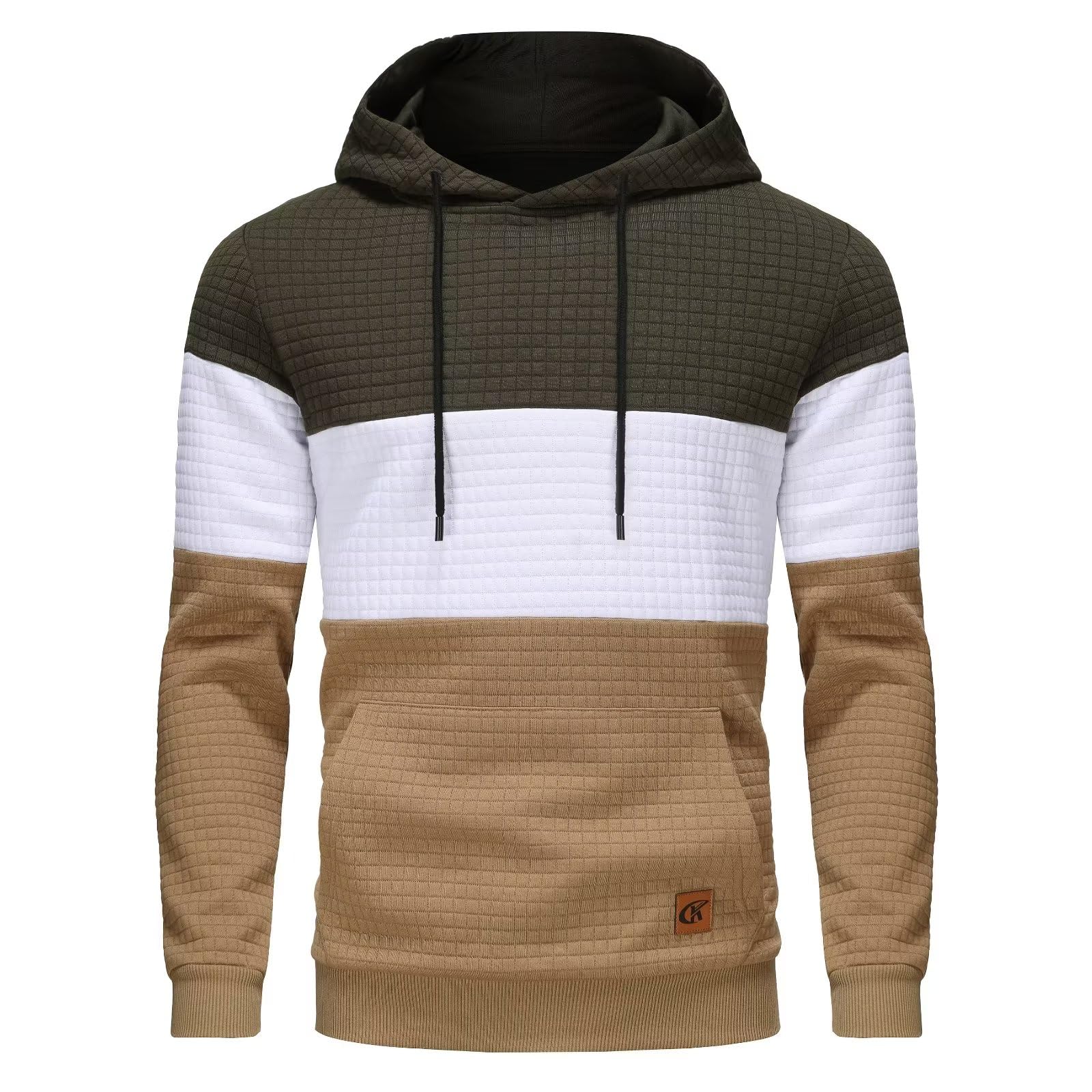 Yundobop Men's Pullover Hoodies Plaid Jacquard Long Sleeve Drawstring Hipster Casual Hooded Sweatshirts with Kanga Pockets