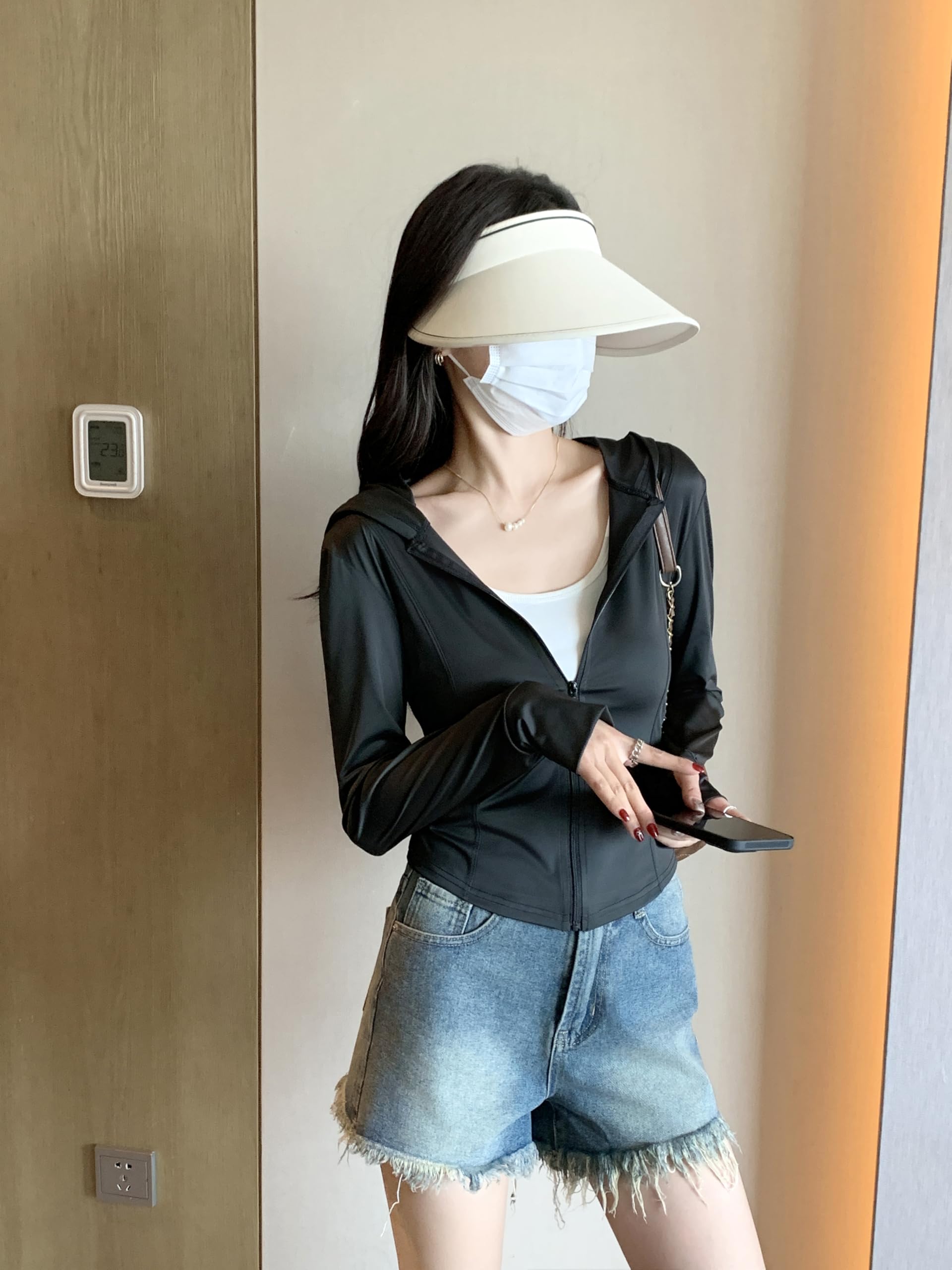 GRECERELLE Veste de course à capuche zippée élégante pour femme - Protection solaire légère - Vêtement d'extérieur d'été