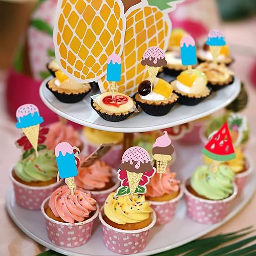 Miniatura 6 de Gyufise 30 piezas de helado para cupcakes con purpurina para helado Luau Cupcake Picks para verano, temática de Hawaii, baby shower, boda,