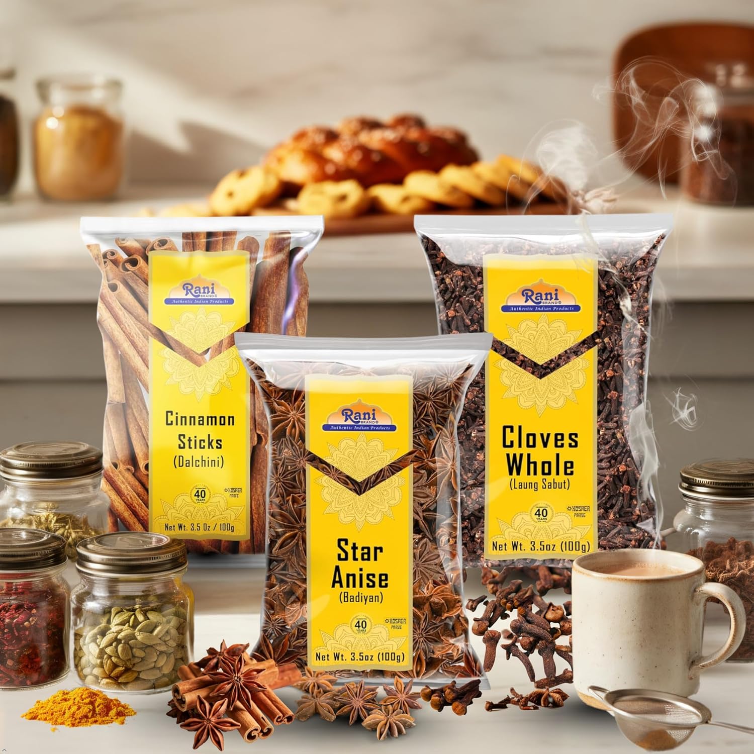 Rani Cinnamon Sticks, Star Anise & Whole Cloves 3.5oz (100g) Pack of 3 ~ Perfect for Baking, Cooking & Beverages ~ All Natural | Gluten Friendly | NON-GMO | Kosher | Vegan | Indian Origin