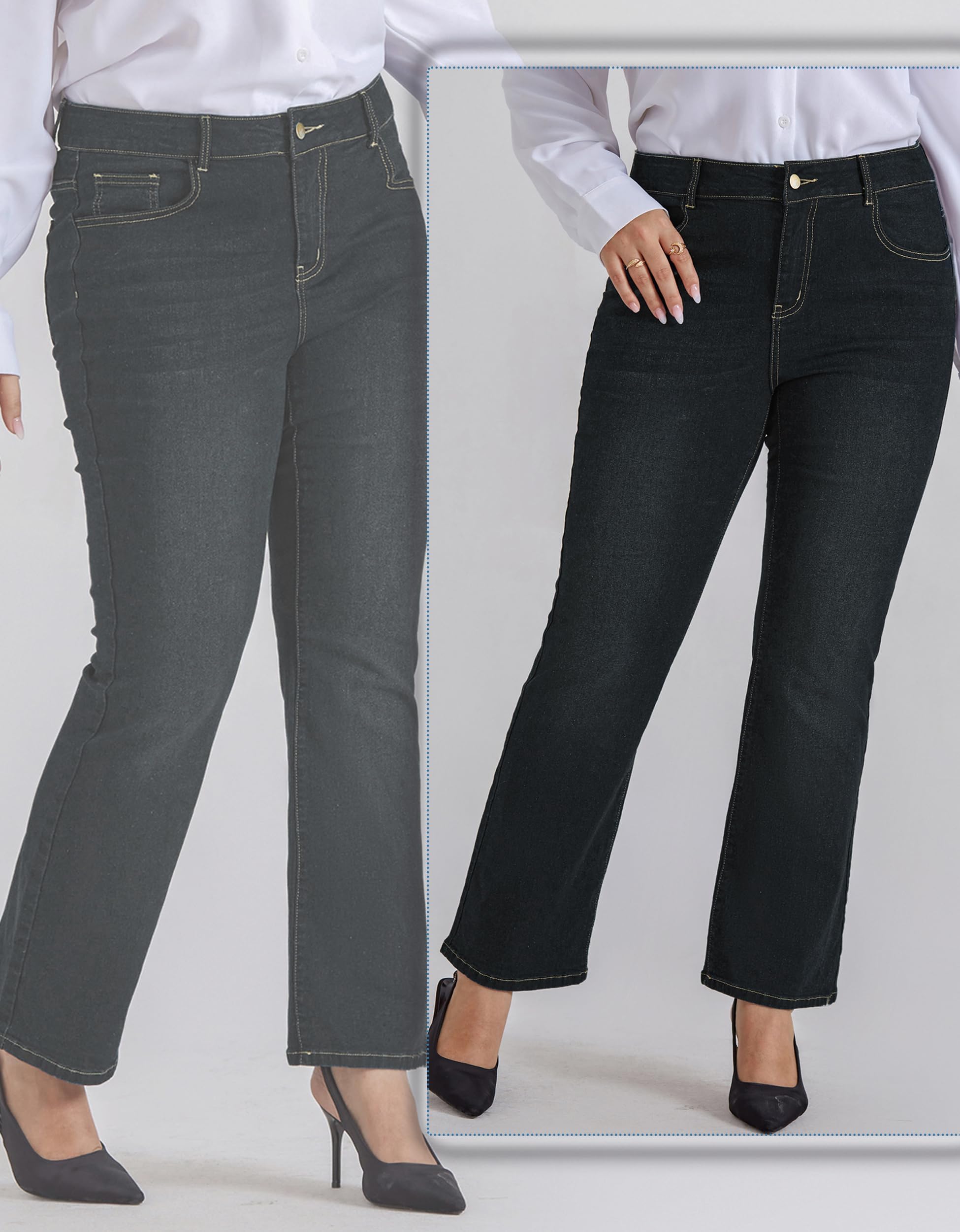 Hanna Nikole Jean Bootcut Grande Taille pour Femme - Taille Haute - Jean Bootcut Extensible | Jeans taille haute, respirant, hautement extensible pour femme