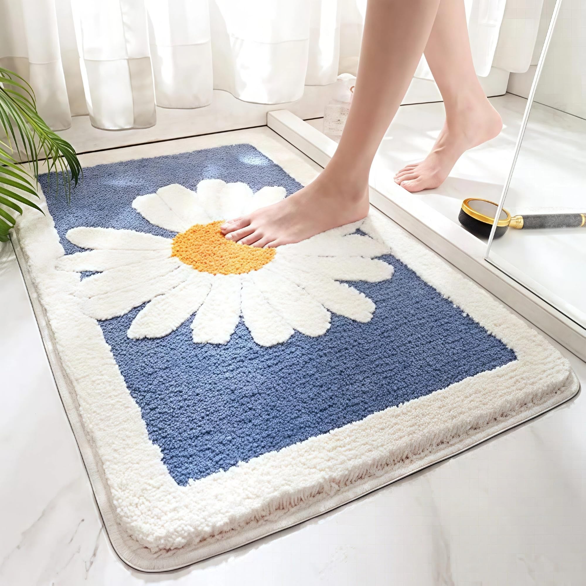 Bathroom Rugs,Non Slip Bath Mat Ultra Absorbent Plush Microfiber Bathroom Rug Machine Washable Small Shower Mat Soft Indoor Doormat Adorable Bath Carpet for Home (Blue)