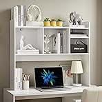 Desktop Bookshelf, Wooden Desk Storage Hutch with 6 Shelves for Computer Desk, 3-Tier Desktop Display Organizer Rack for Office Home (White)