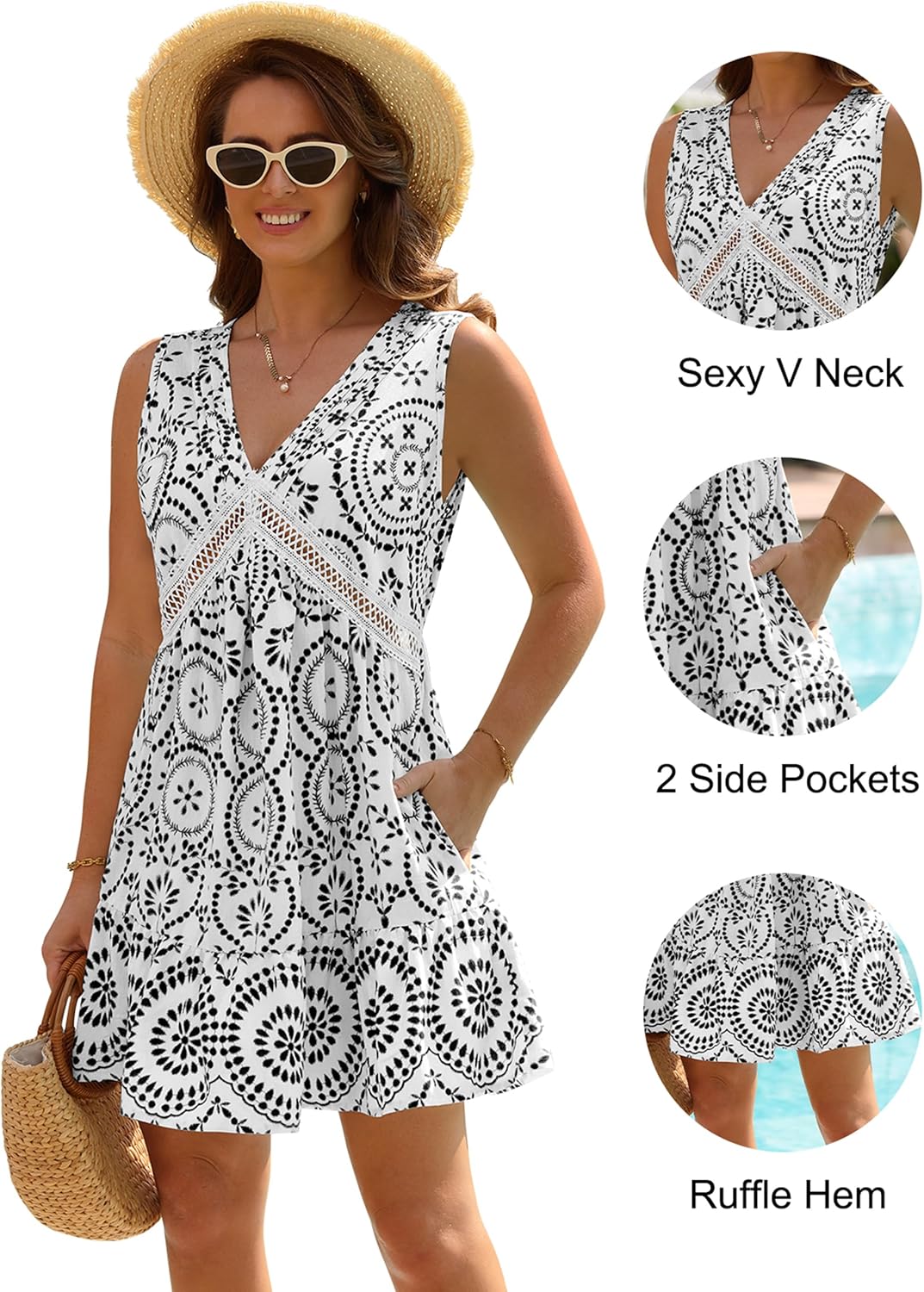 Blooming Jelly Womens Swimsuit Coverup Swimwear Bathing Suit Cover Up Floral Lace Boho Beach Dress with Pockets - Image 3