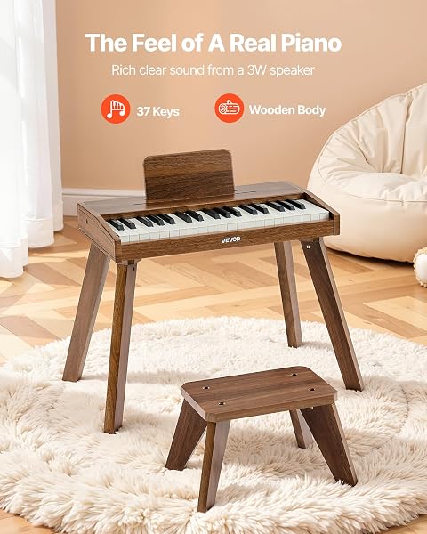 VEVOR Teclado de Piano Infantil 37 Teclas de Madera con Silla, Piano Electrónico para Niños 3-10 Años, Volumen Ajustable, USB-C o Pilas, con Pegatinas de Notas y Hojas de Práctica para Viaje Casa Aula - 2