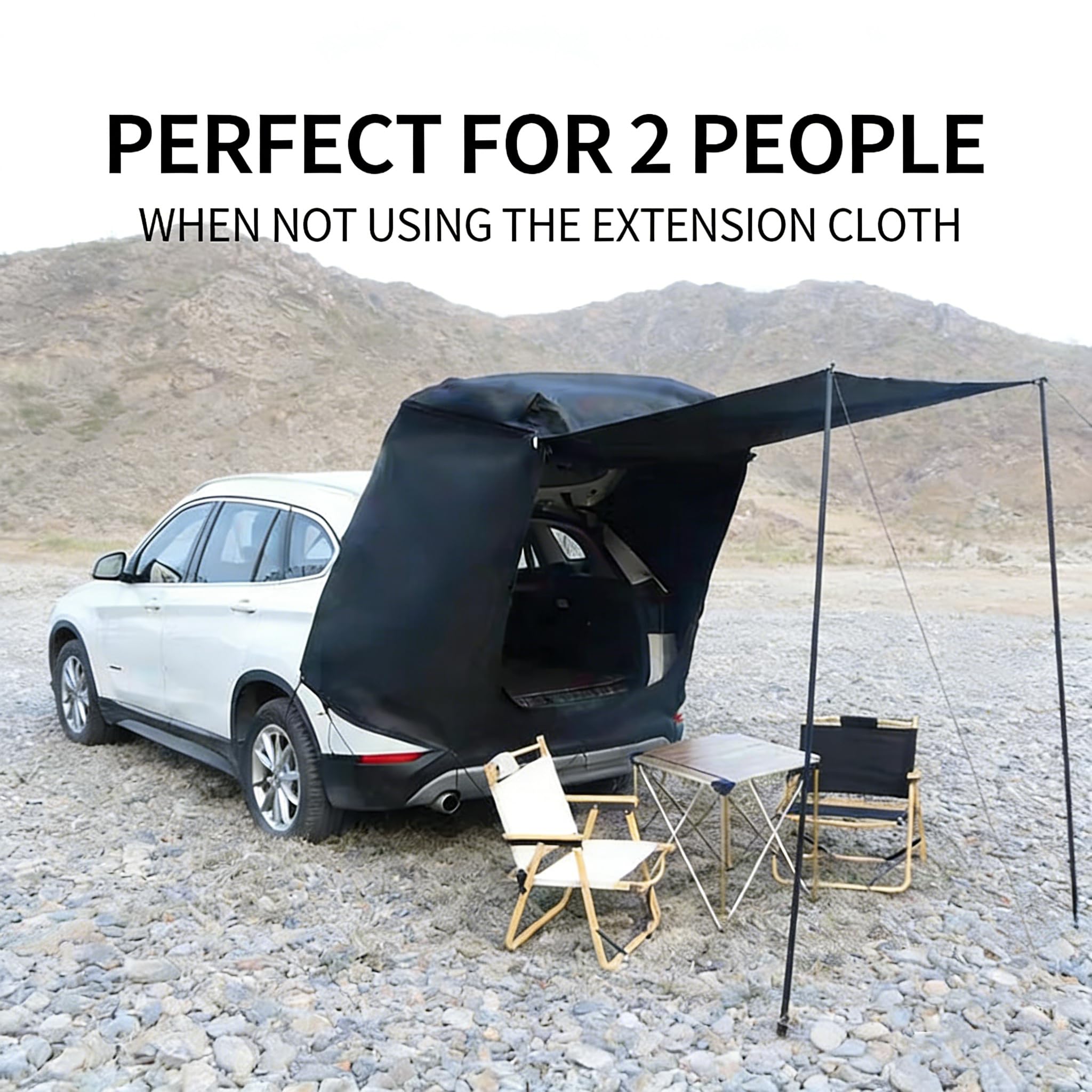 Tente de Hayon Universelle pour Voiture 2-4 Personnes, Étanche au Vent et à la Pluie, Protection Solaire, Toile Oxford Occultante, Bâche de Camping Imperméable ≥2000mm pour SUV (Noir)