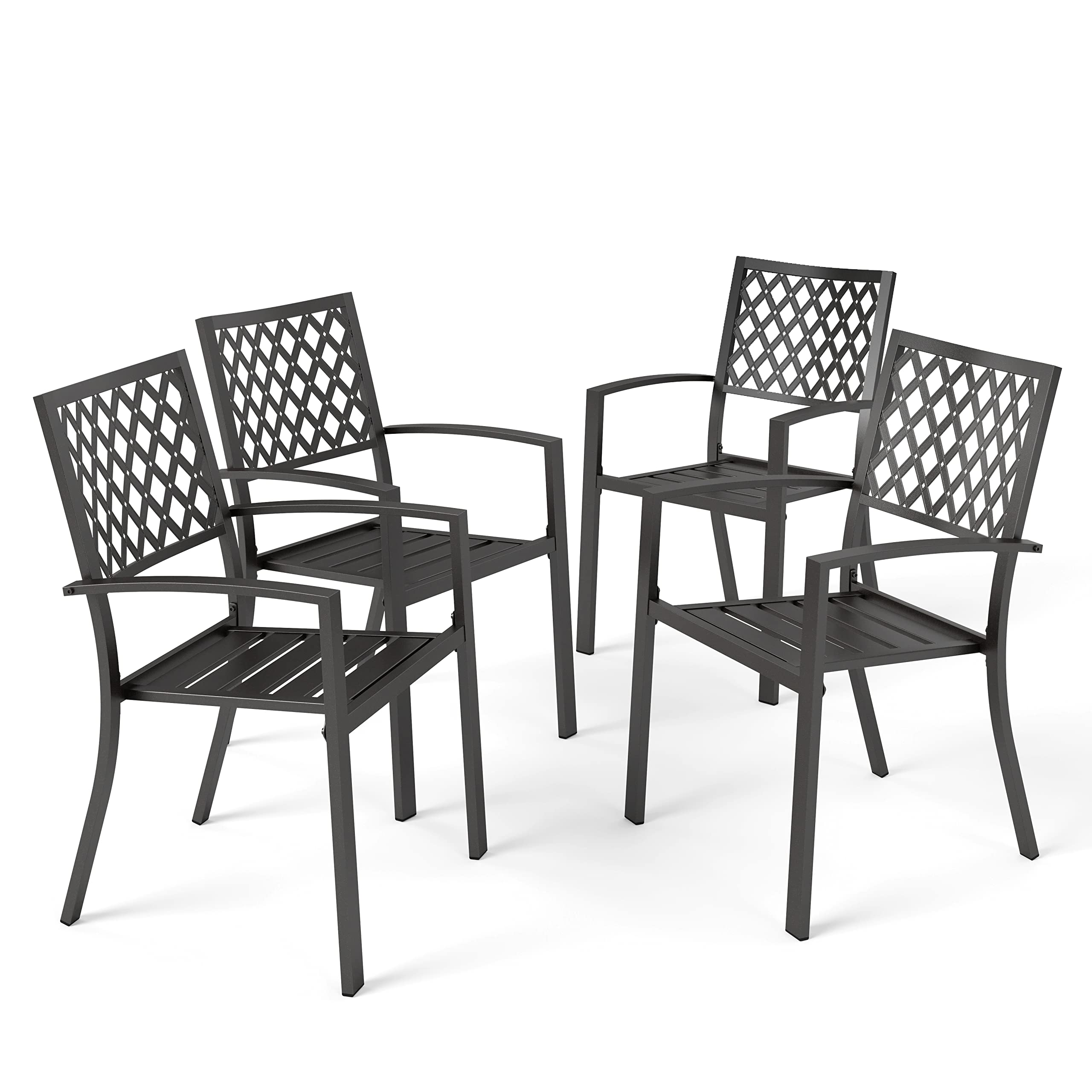 PHI VILLA Metal Outdoor Dining Chairs Set of 4 - Stackable Black Patio Chairs, 300lb Capacity (Diamond)